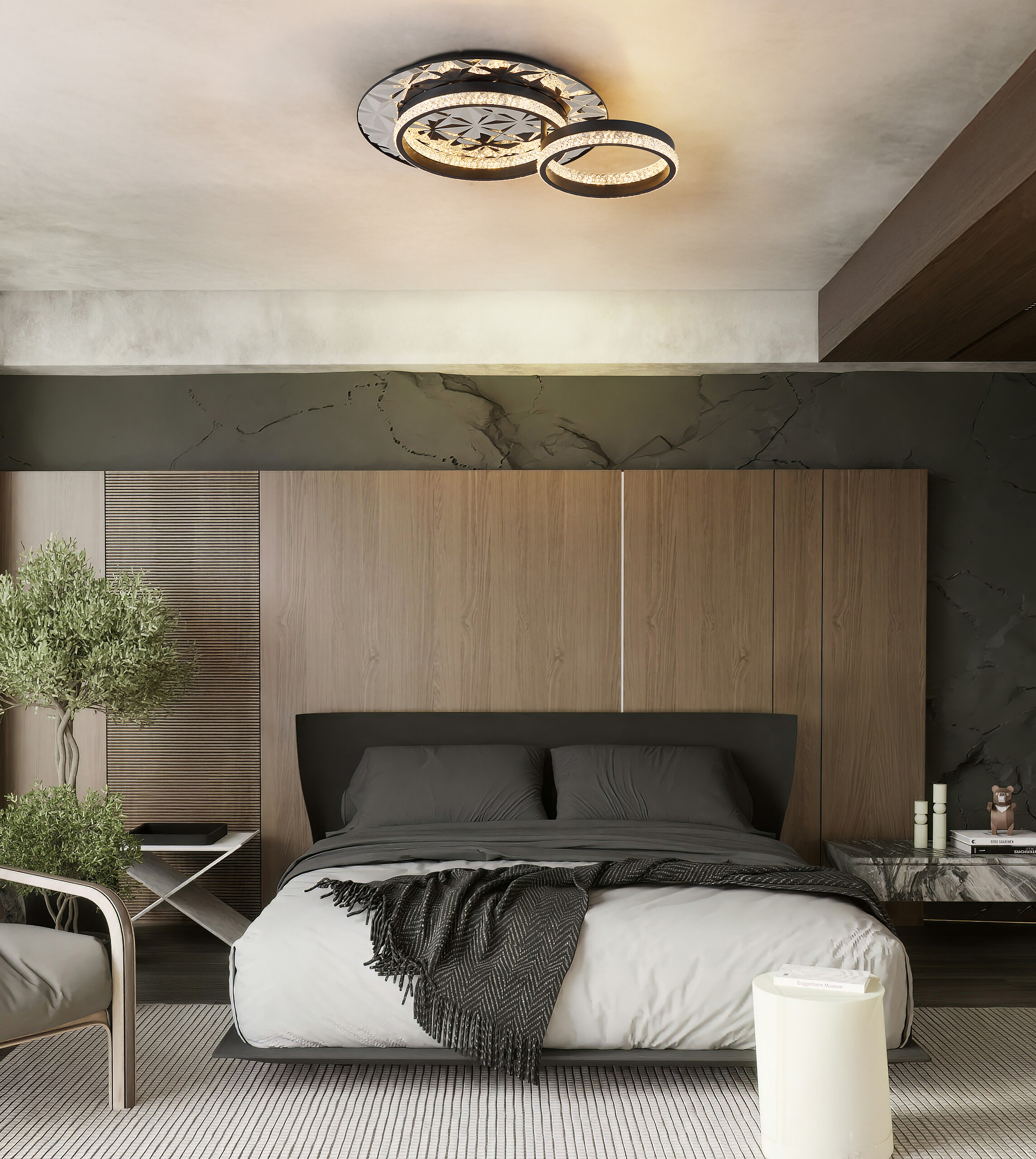 GLOBO LED-Deckenleuchte schwarz Chrom Metall Edelstahl Aluminium B/H/L: ca. 40x14x50,5 cm 1 Brennstellen