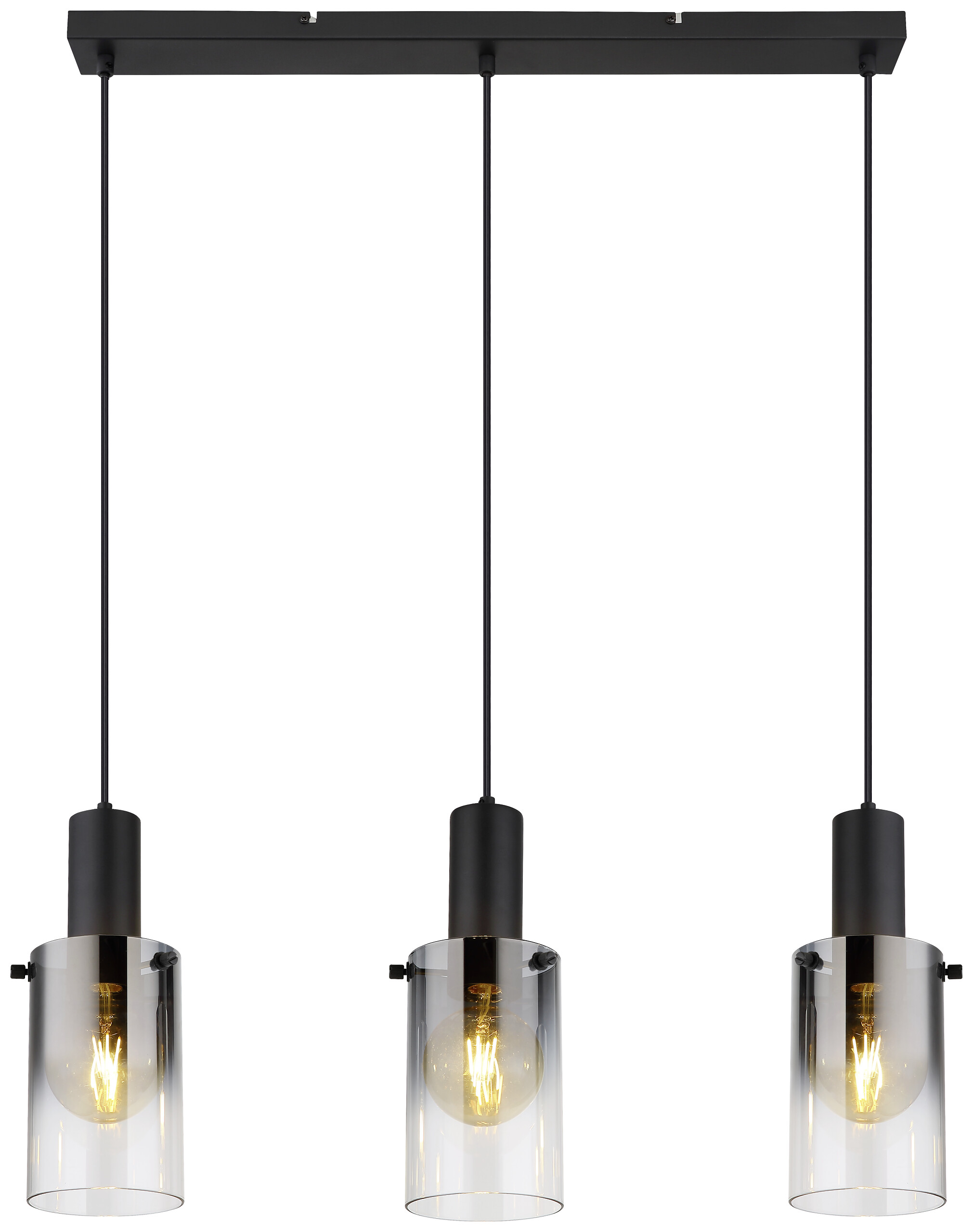 Pendelleuchte Florentina schwarz Glas Metall B/H/L: ca. 12,5x150x72,5 cm E27 3 Brennstellen