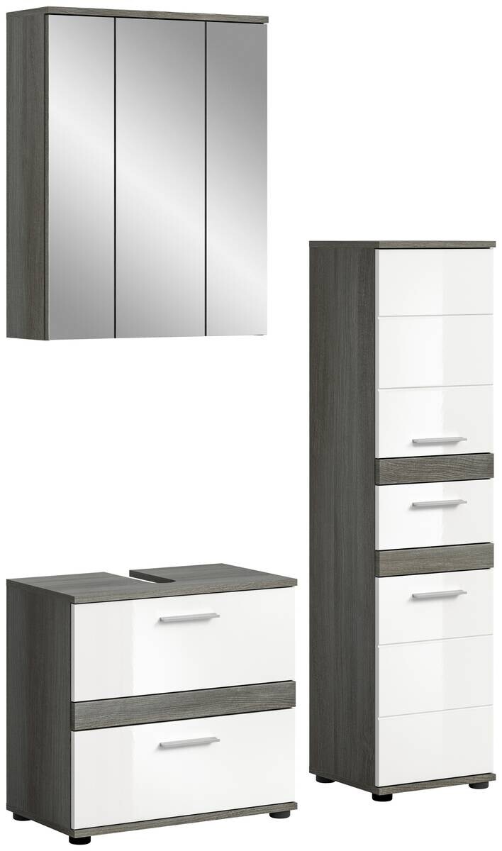 Badezimmer-Set BLAKE Rauchsilber Nachbildung weiß Hochglanz B/H/T: ca. 110x191x34 cm
