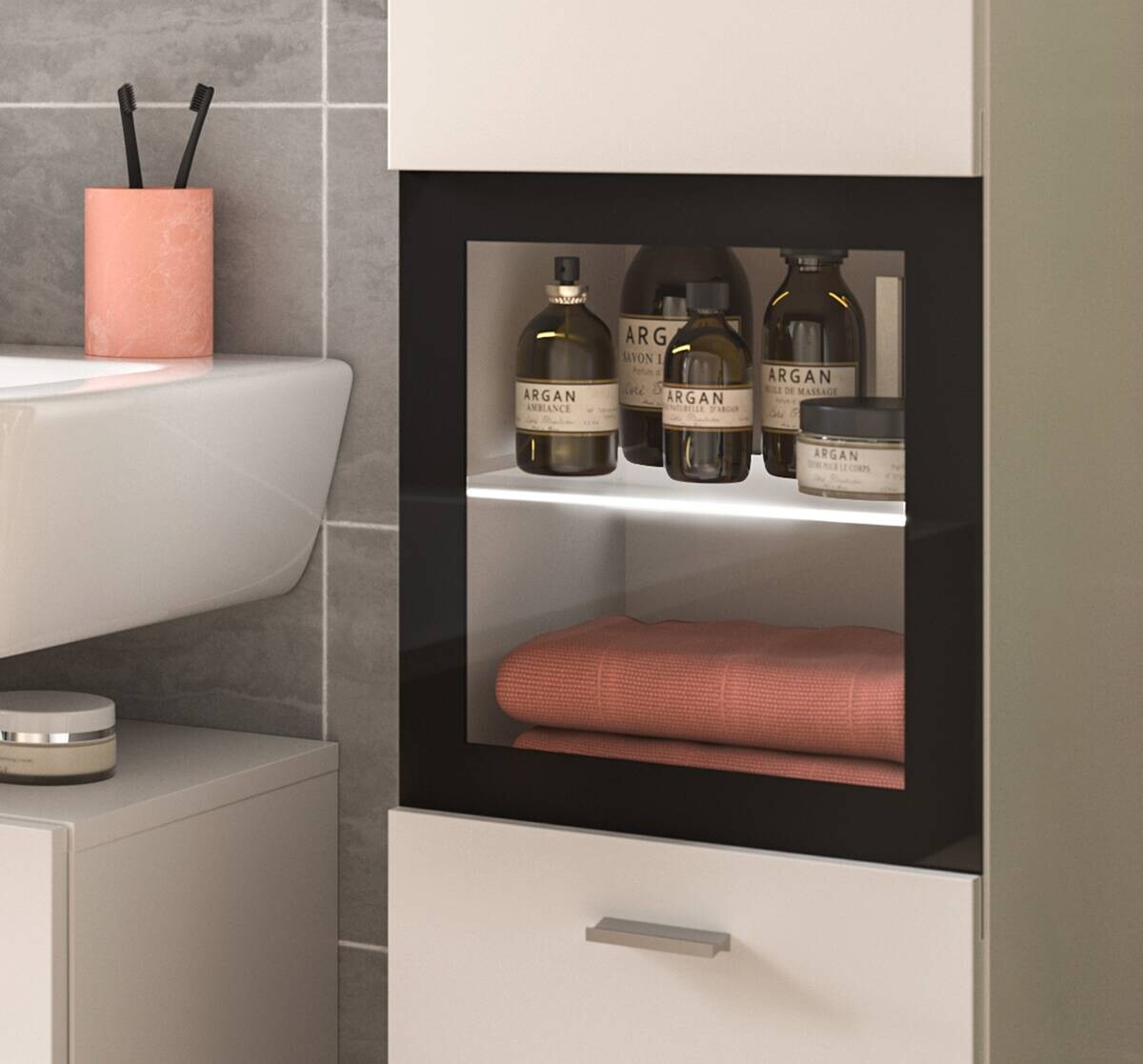 Badhochschrank BOSTON weiß schwarz B/H/T: ca. 30x125x29 cm