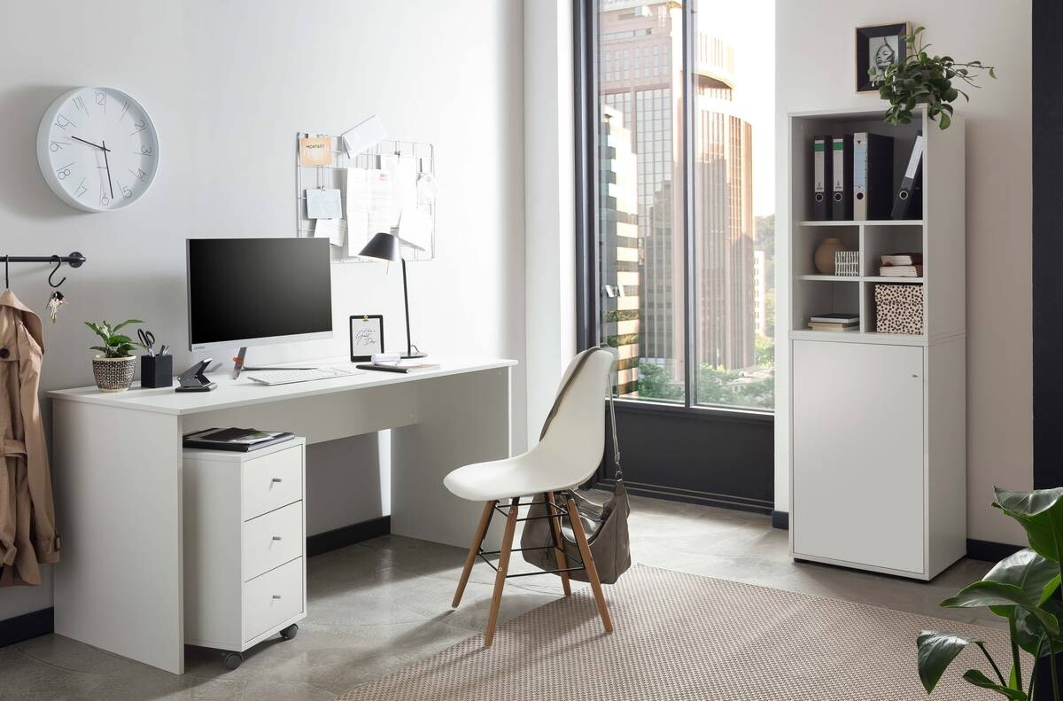 Schreibtisch Serie 400 perlweiß Optik B/H/T: ca. 150x73,6x65 cm