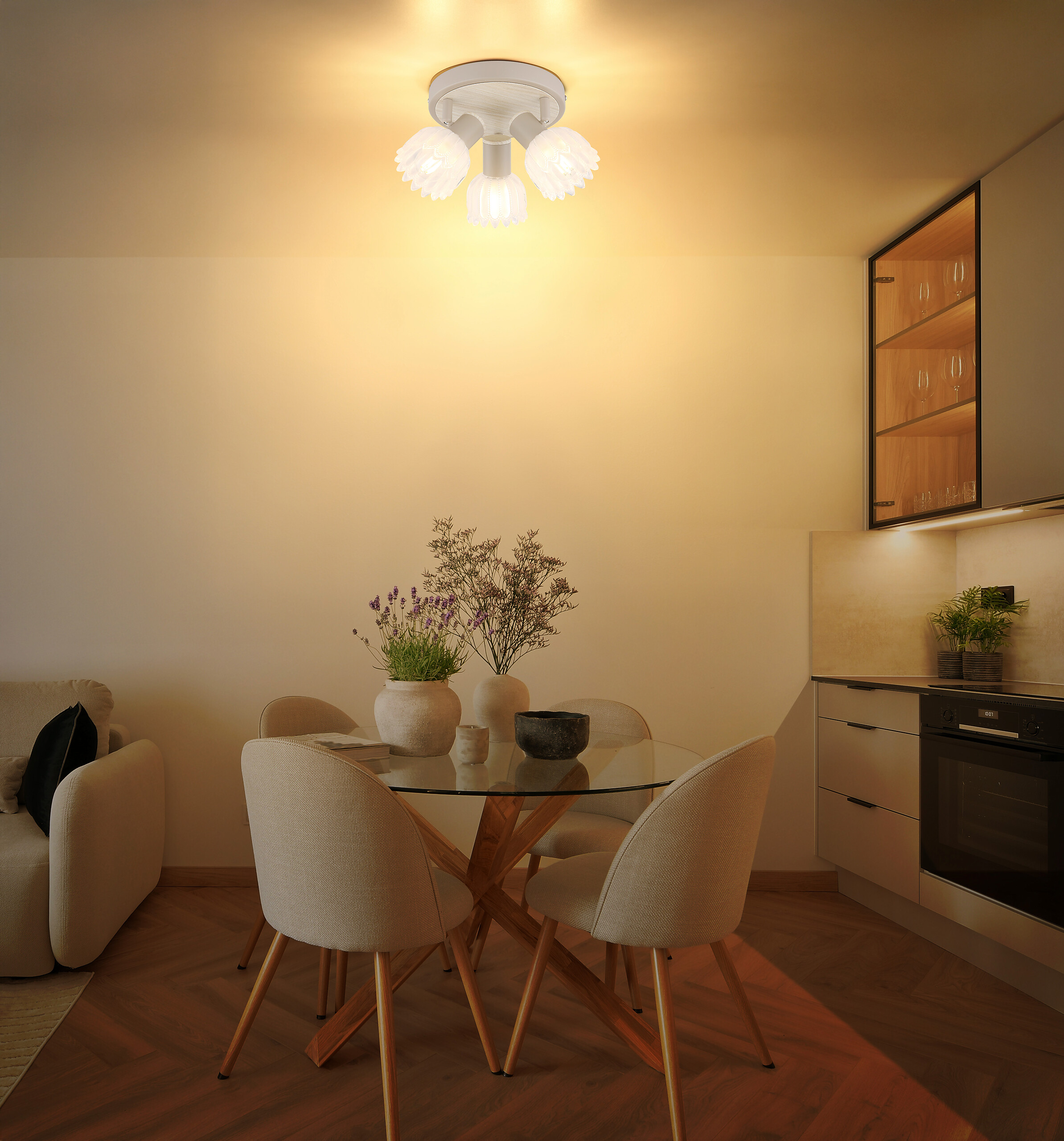 GLOBO Strahler sand Glas Metall B/H/L: ca. 11x20x20,5 cm E14 3 Brennstellen