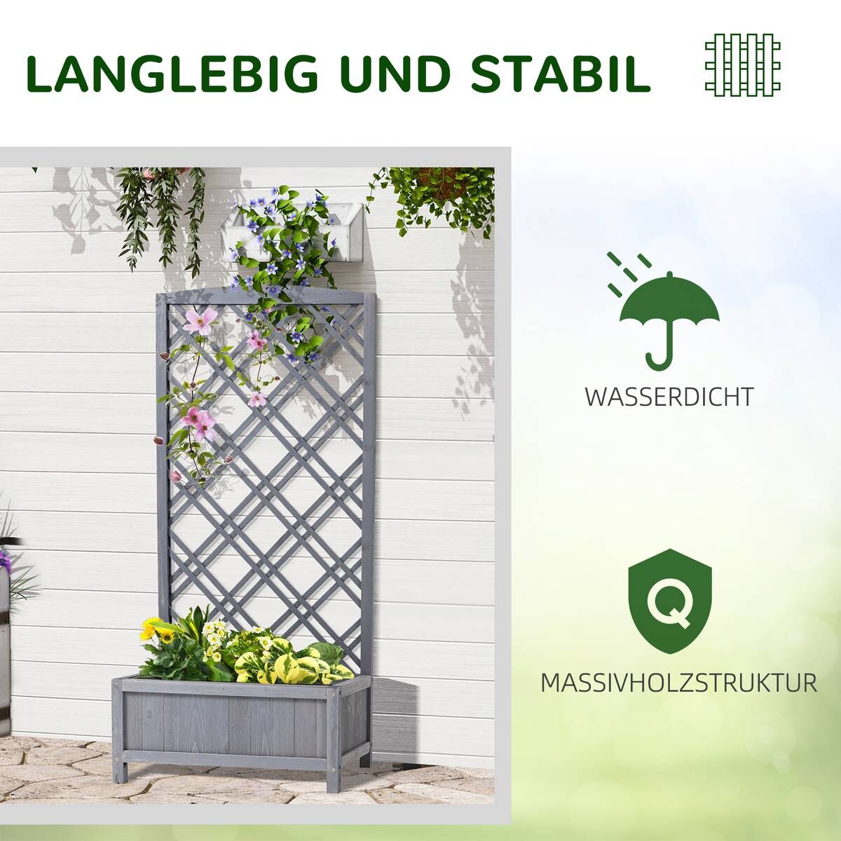 Outsunny Rankkasten im Spalierrahmen-Design hellgrau B/H/L: ca. 28x120x64 cm