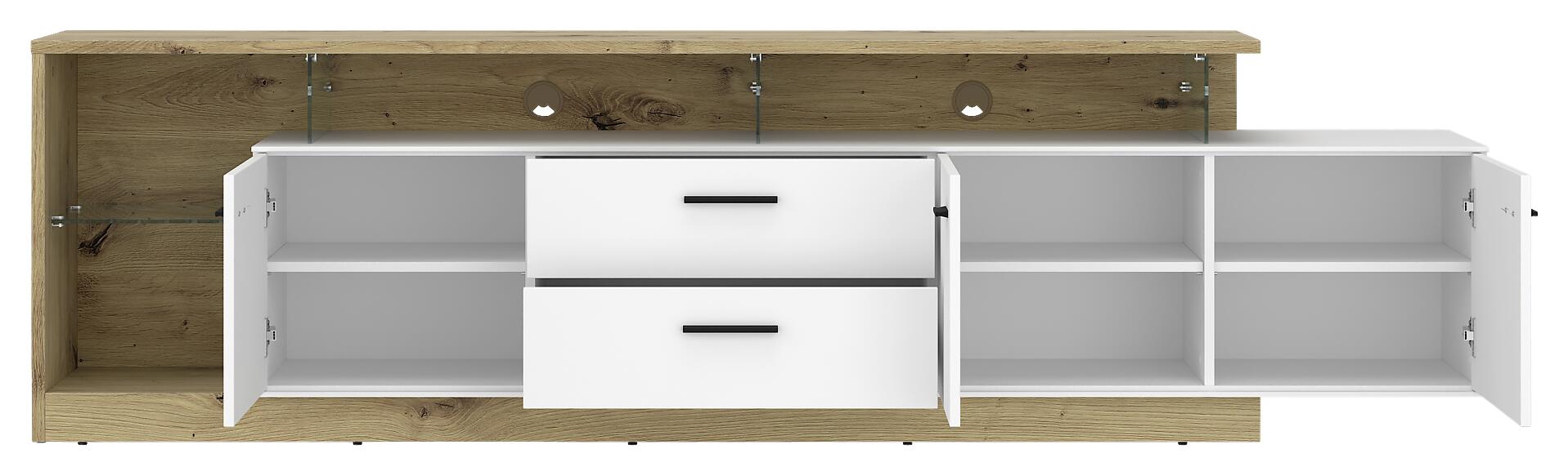 TV-Lowboard Covelo Eiche Artisan Oak Nachbildung weiß B/H/T: ca. 236x66x40 cm