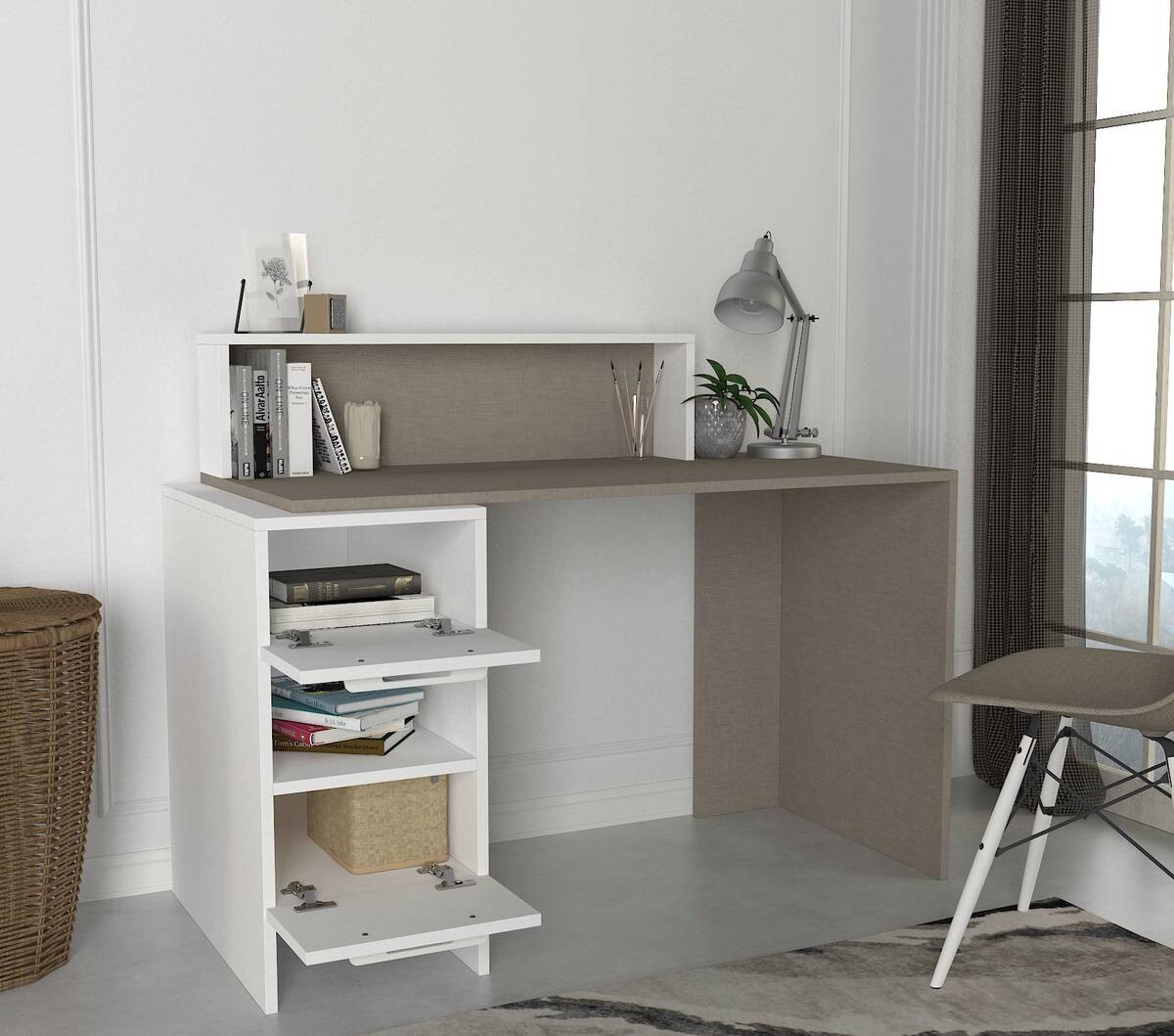Schreibtisch Mikasa weiß grau B/H/T: ca. 127x90x60 cm