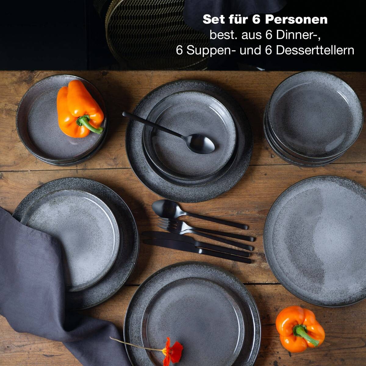 Moritz & Moritz Tafelservice Digital anthrazit Porzellan 18 tlg.