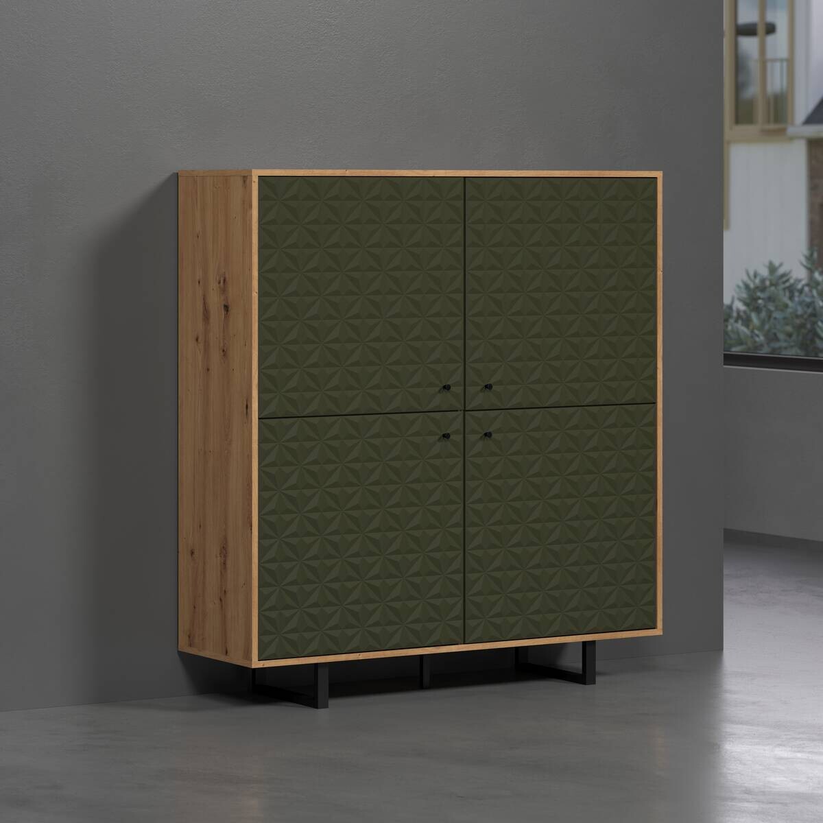 Highboard Sentra Eiche Artisan Nachbildung grün dunkel B/H/T: ca. 124x136x40 cm