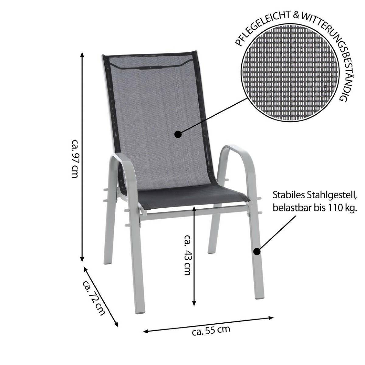 VCM Stapelsessel 4er Set schwarz Textilene B/H/T: ca. 55x93x58 cm