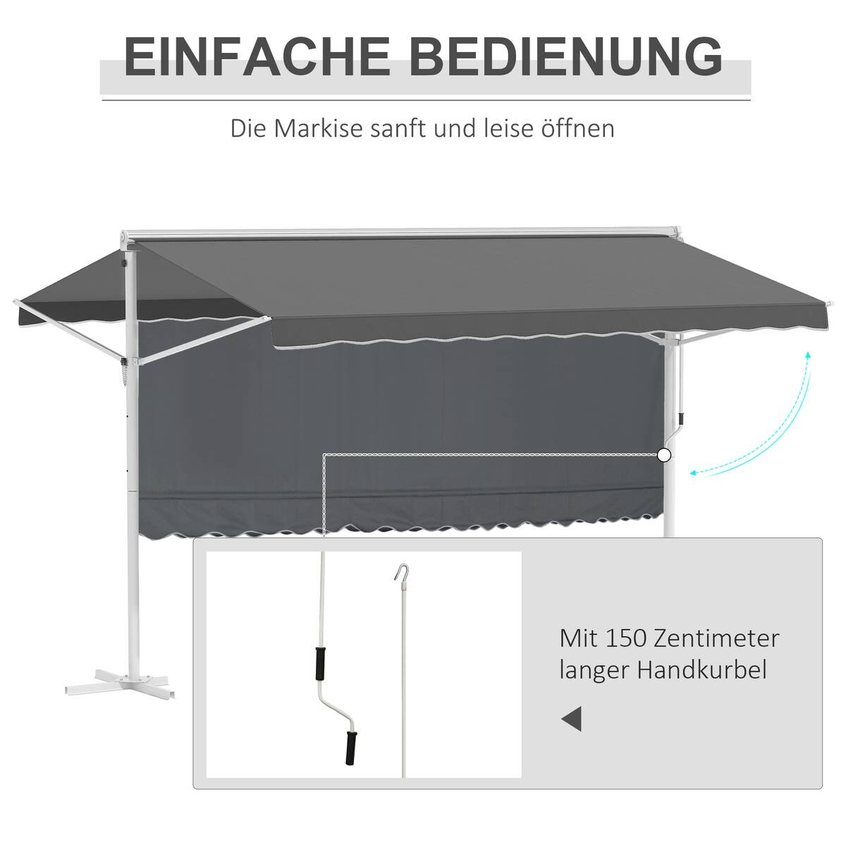 Outsunny Standmarkise mit Faltarm grau Metall B/H/L: ca. 298x255x395 cm