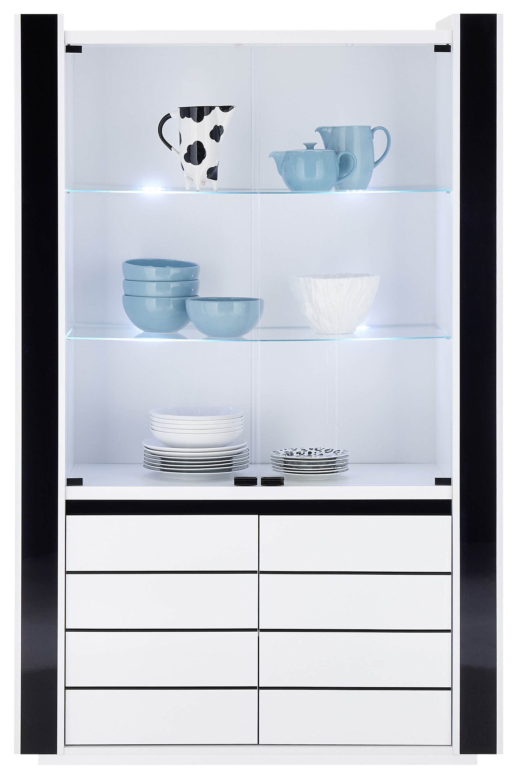 Vitrine Savona weiß Hochglanz schwarz Hochglanz B/H/T: ca. 120x185x45 cm