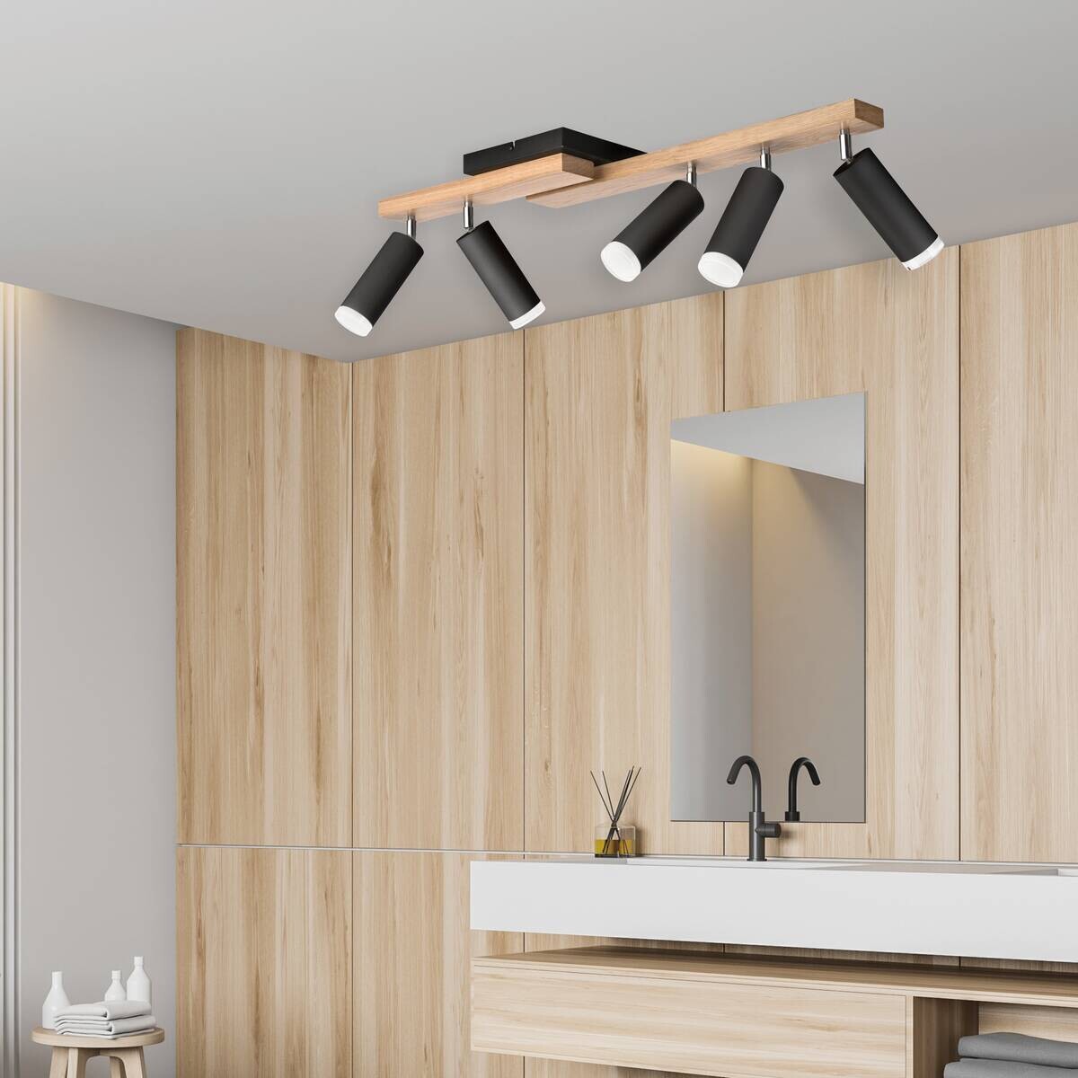 Lamkur Deckenleuchte schwarz Holz B/H/L: ca. 20x23,5x84 cm 5 Brennstellen