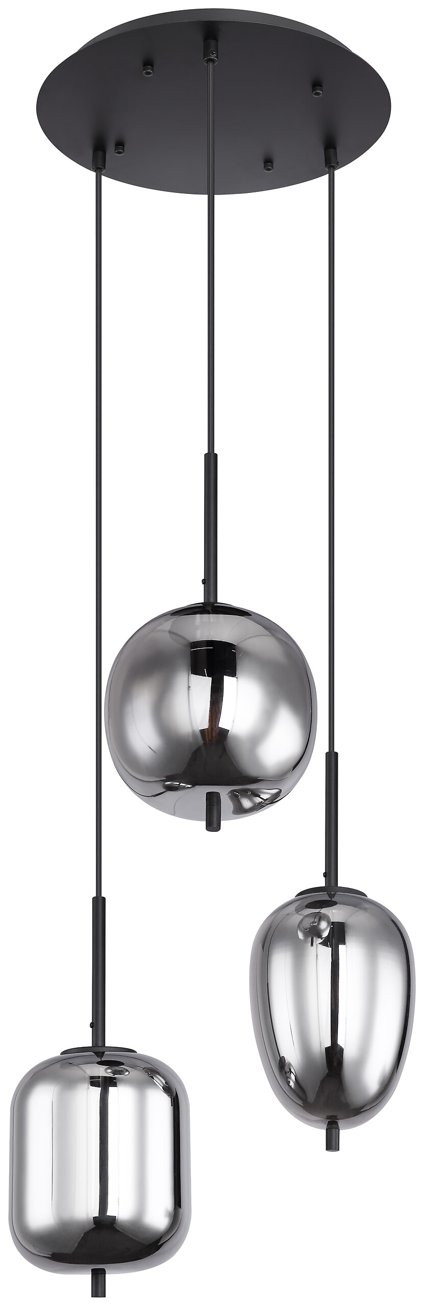 GLOBO Pendelleuchte Blacky 15345-3 schwarz Metall Rauchglas H/D: ca. 120x46 cm E14 3 Brennstellen