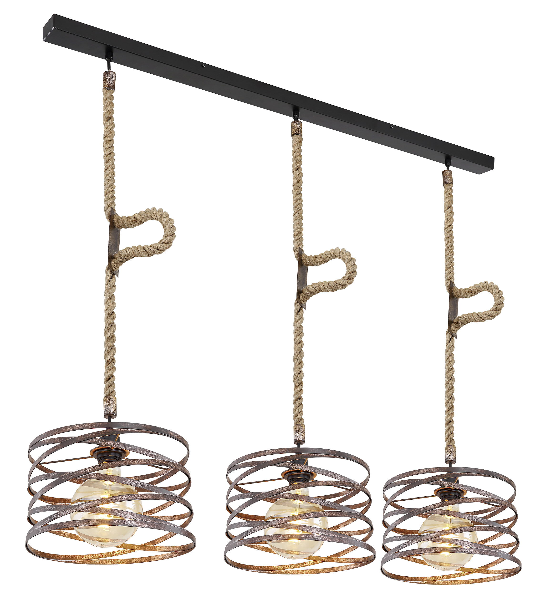 GLOBO Pendelleuchte MARCO 15641-3H schwarz rostfarbig Metall Hanfseil B/H/L: ca. 28x120x115 cm 3.0 Brennstellen