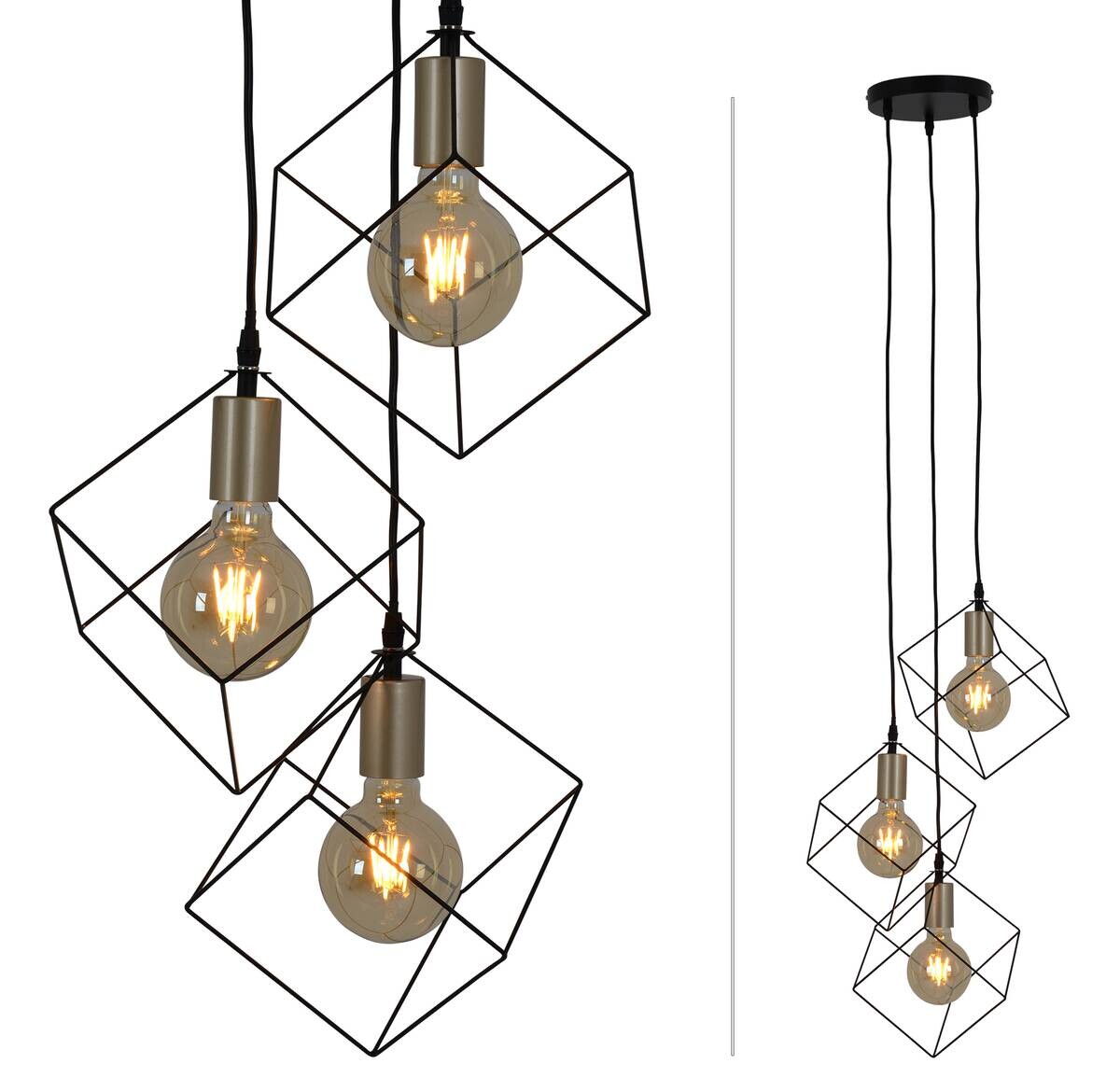 Näve Leuchten Pendelleuchte 7082922 schwarz Metall Kunststoff B/H/T: ca. 39x146x39 cm E27 3 Brennstellen