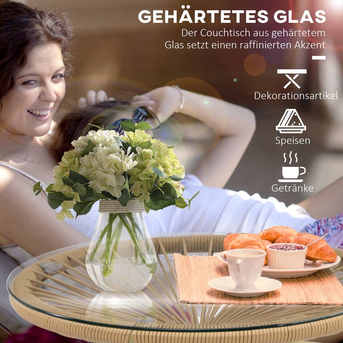 Outsunny Beistelltisch beige Eisen B/H/L: ca. 50x50x50 cm