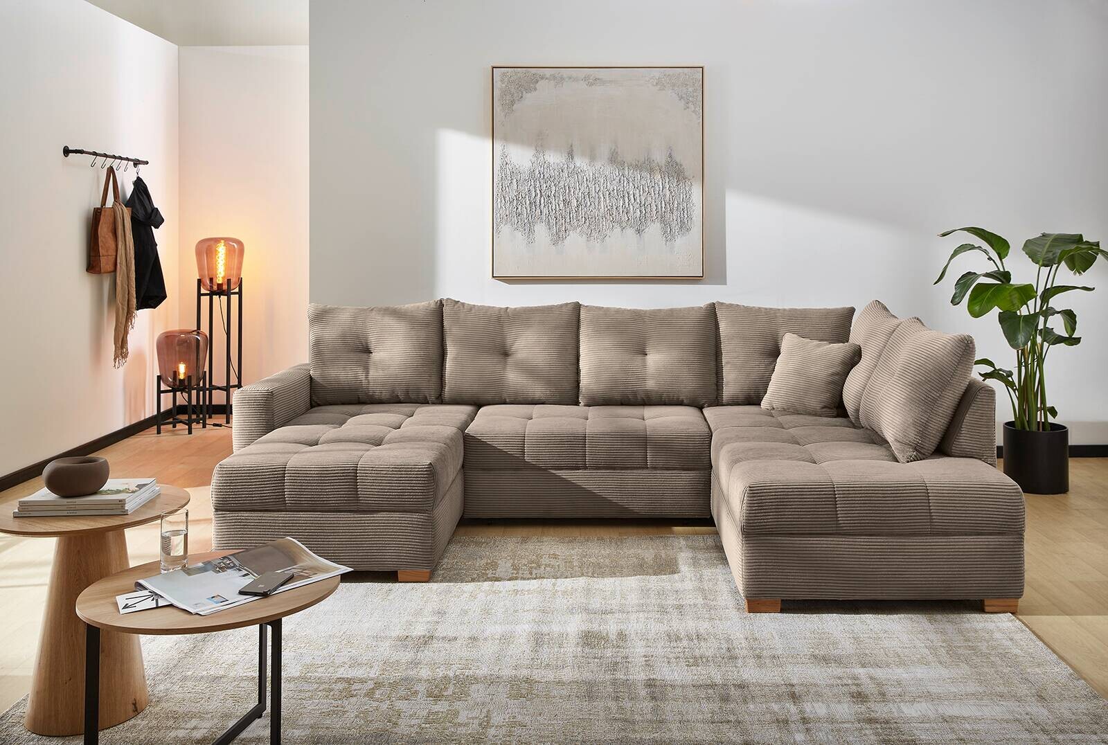 Wohnlandschaft taupe Microfaser B/H/T: ca. 313x92x200 cm