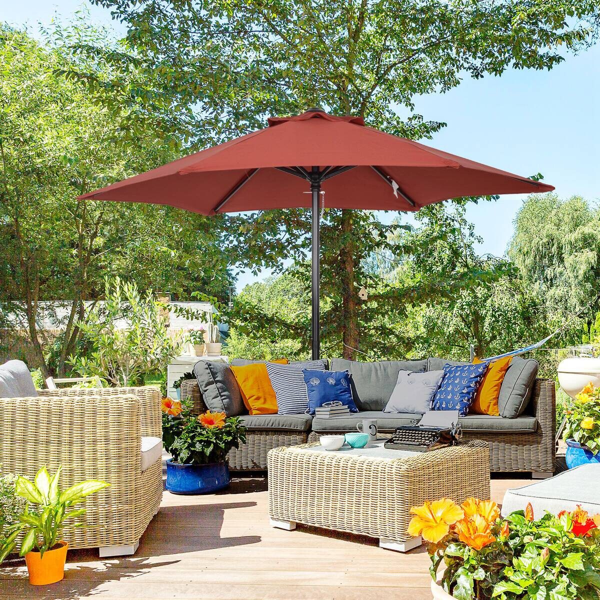 Outsunny Sonnenschirm weinrot Aluminium B/H/L: ca. 196x204x196 cm