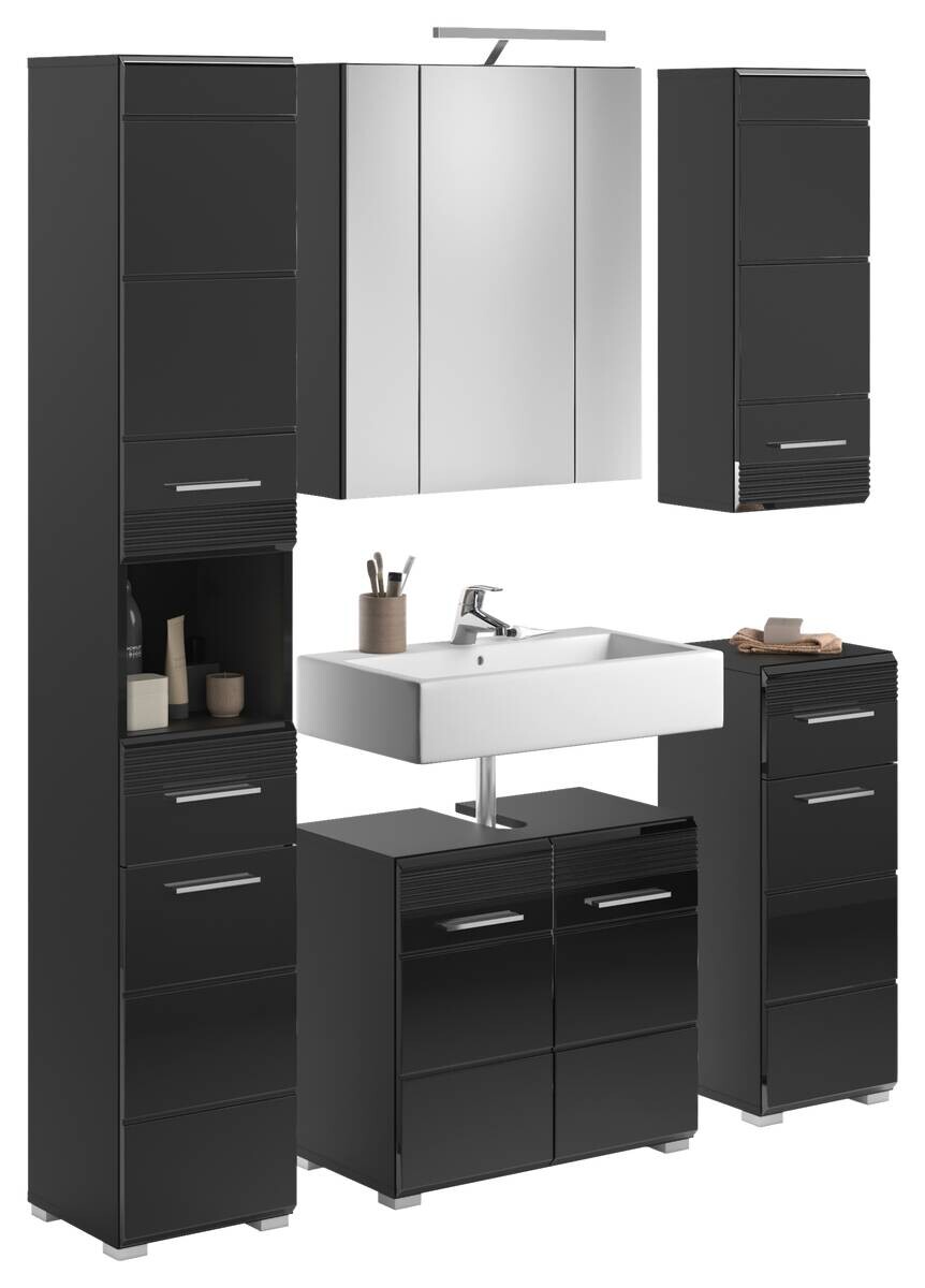 Badezimmer-Set LINUS schwarz schwarz Hochglanz B/H/T: ca. 150x182x34 cm