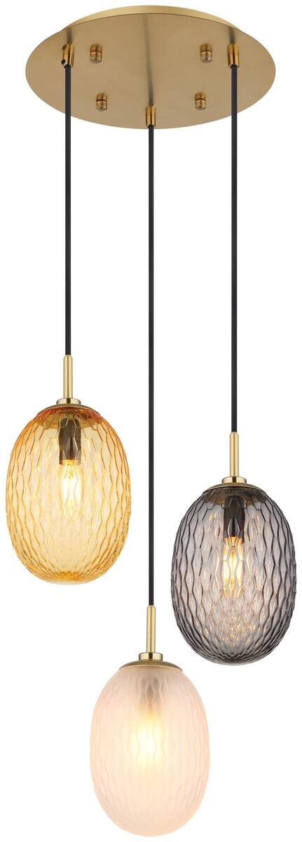 GLOBO Pendelleuchte schwarz gold amber Glas Metall Textil H/D: ca. 120x36 cm E14 3 Brennstellen
