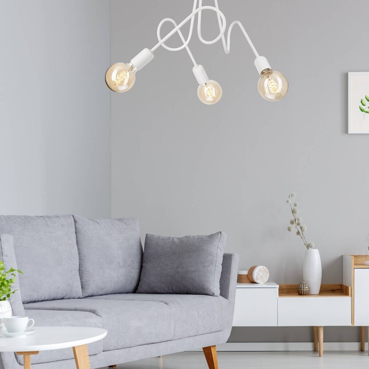 Lamkur Kronleuchter weiß Stahl B/H/L: ca. 39x54x54 cm E27 3 Brennstellen