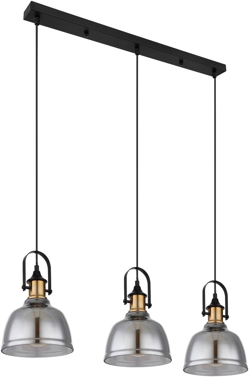 GLOBO Pendelleuchte DOROTHEA 15558-3H mattschwarz Metall Rauchglas B/H/T: ca. 83,5x120x20 cm