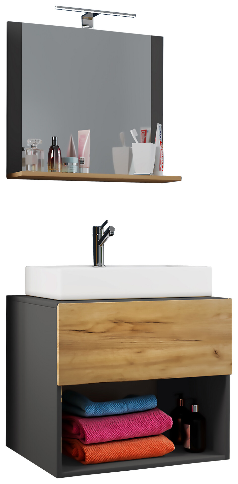 Waschplatz 3tlg-Lendas weiß anthrazit Eiche Honig Nachbildung B/H/T: ca. 60x52x52 cm