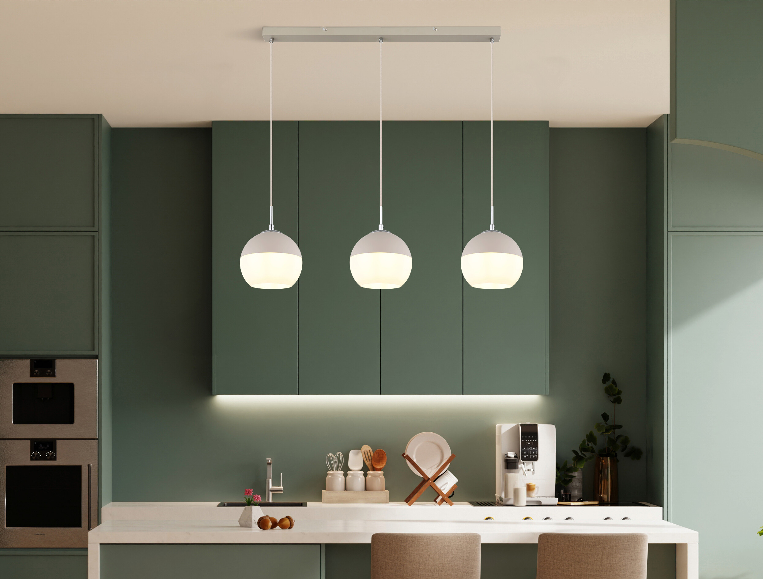 GLOBO Pendelleuchte weiß Opal sand Glas Textil Metall B/H/L: ca. 20x120x90 cm E27 3 Brennstellen