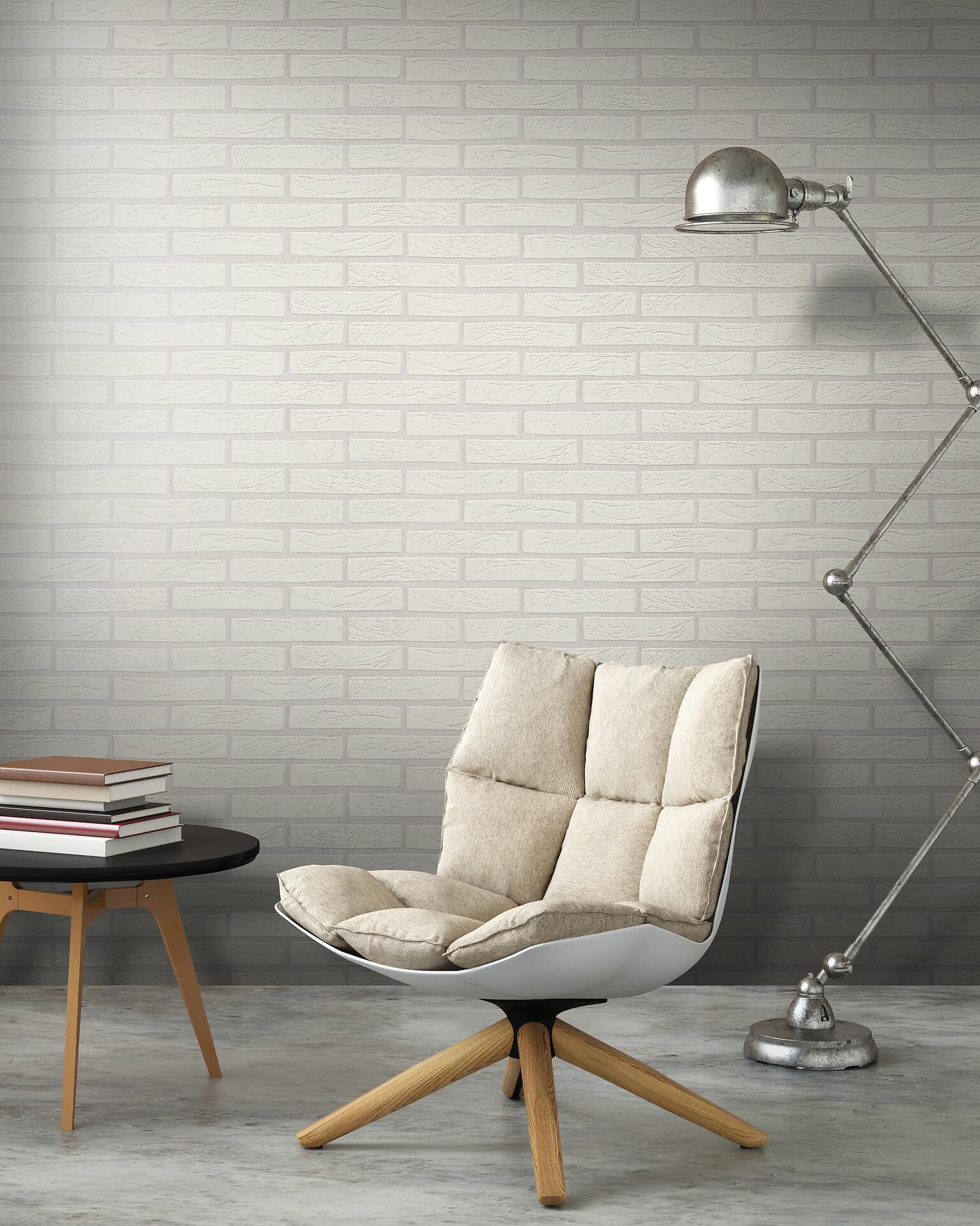 Vliestapete Steinoptik weiß B/L: ca. 53x1005 cm