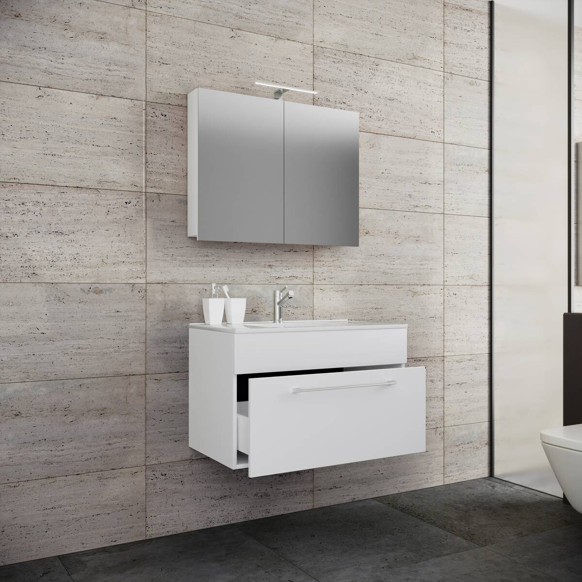 Waschplatz 3tlg-Badinos weiß B/H/T: ca. 80x50x46 cm