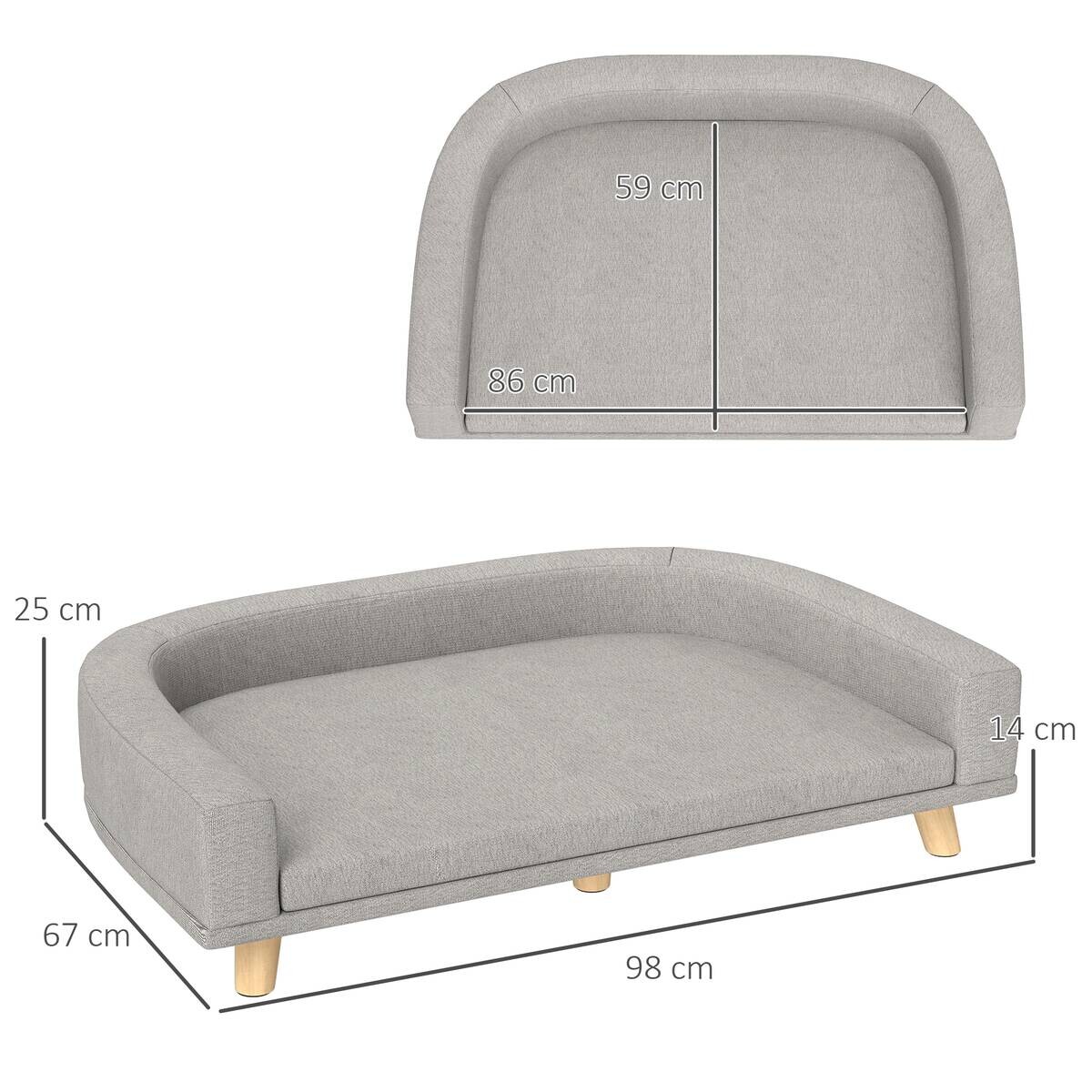 PawHut Hundebett grau Polyester B/H/L: ca. 67x25x98 cm