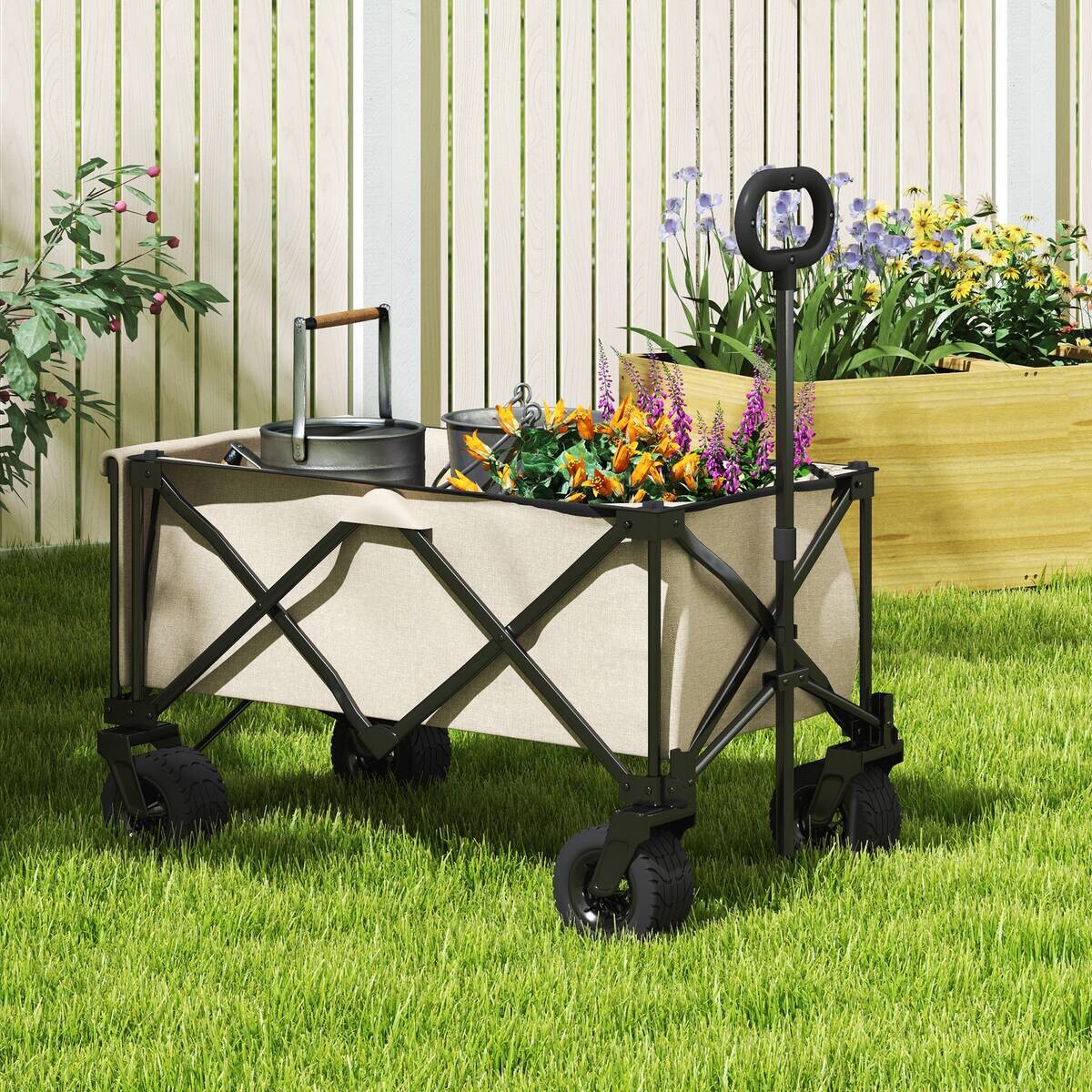 Outsunny Gartenwagen beige Polyester B/H/L: ca. 48x92x90 cm