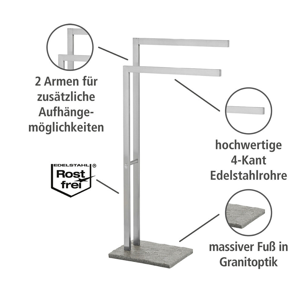 WENKO Doppel-Handtuchhalter grau Edelstahl B/H/T: ca. 44x87x20 cm