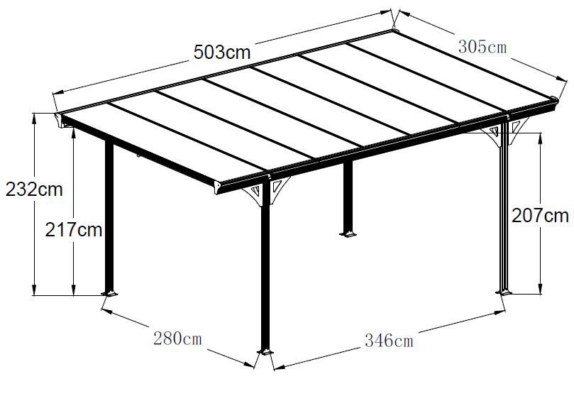 Westmann Carport 15m² B/H/L: ca. 305x232x503 cm