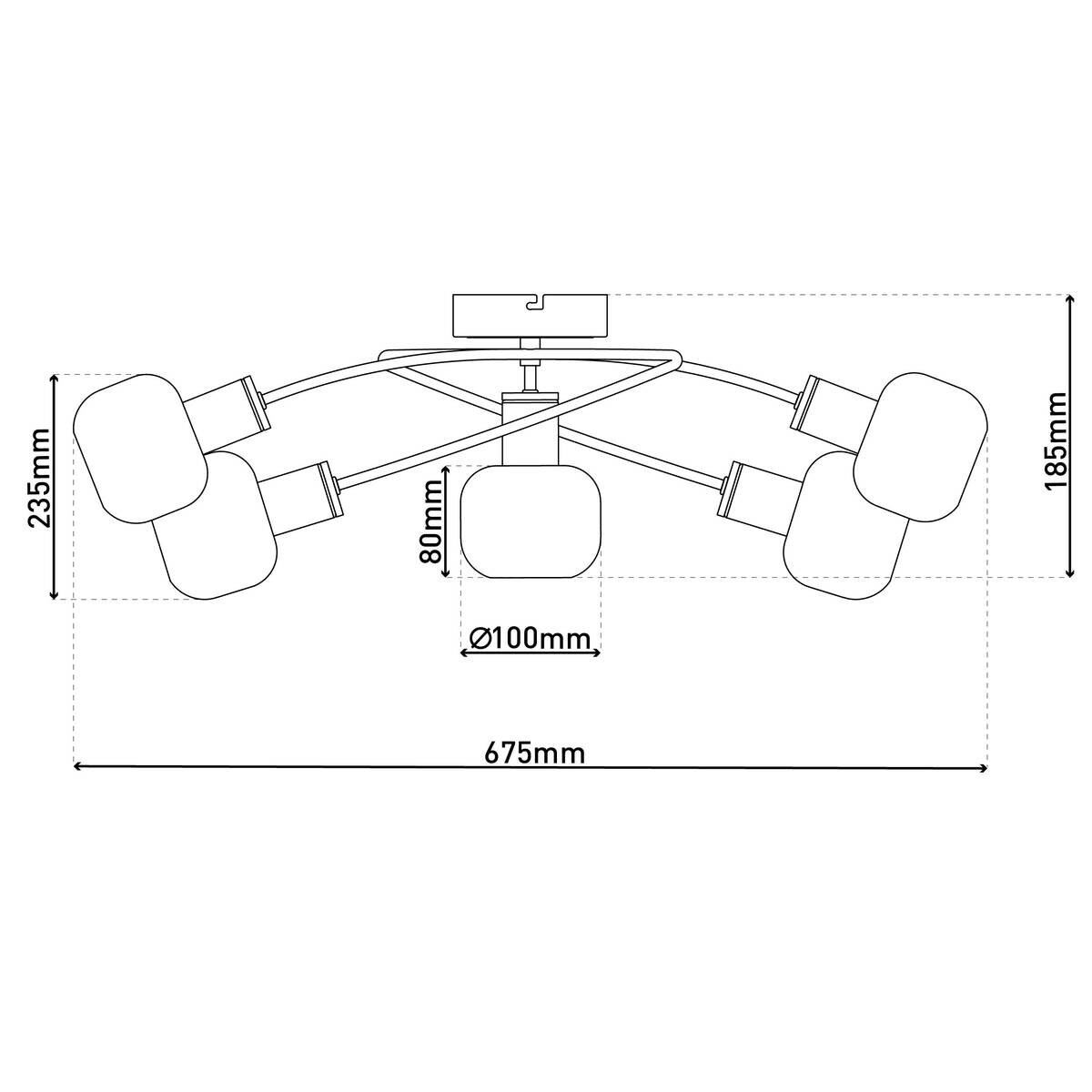 Näve Leuchten Deckenleuchte 1374522 schwarz Metall Glas B/H/T: ca. 23,5x18,5x67,5 cm E14 5 Brennstellen