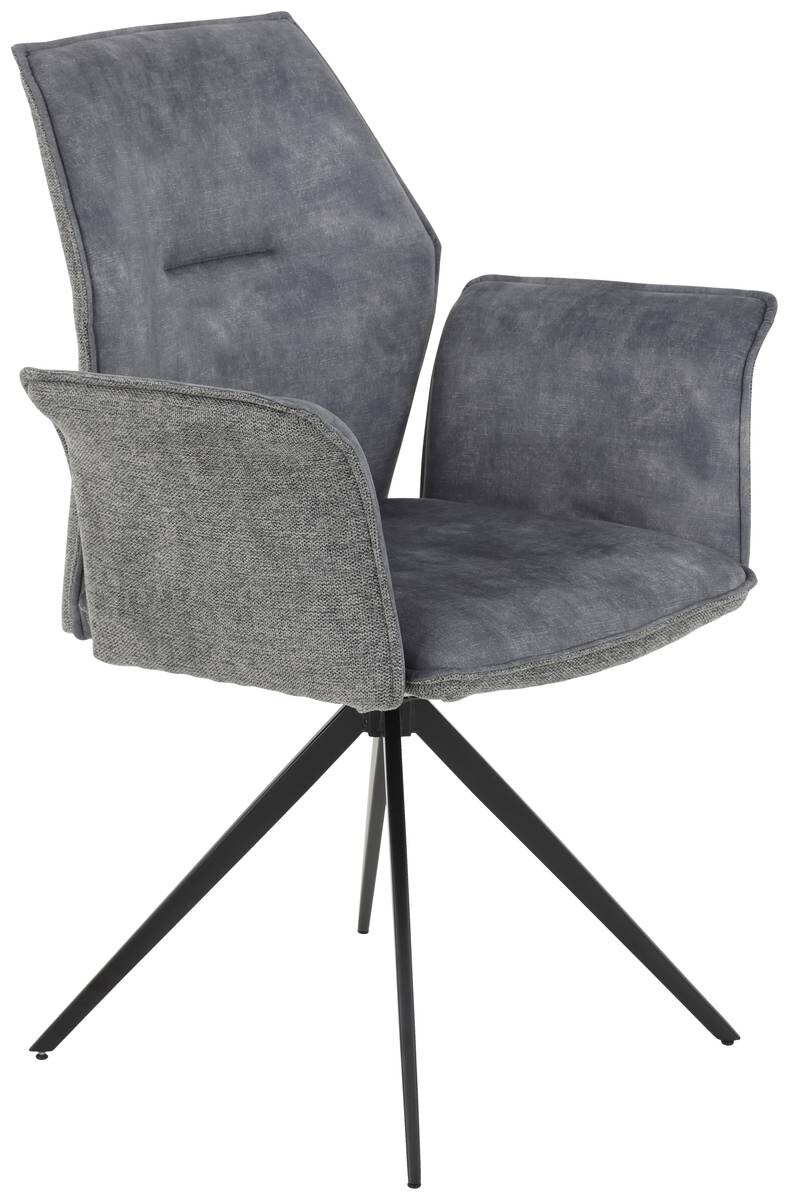 Armlehnstuhl 4er Set SUSANNE grau Vintage schwarz Webstoff Microfaser B/H/T: ca. 65x92x64 cm