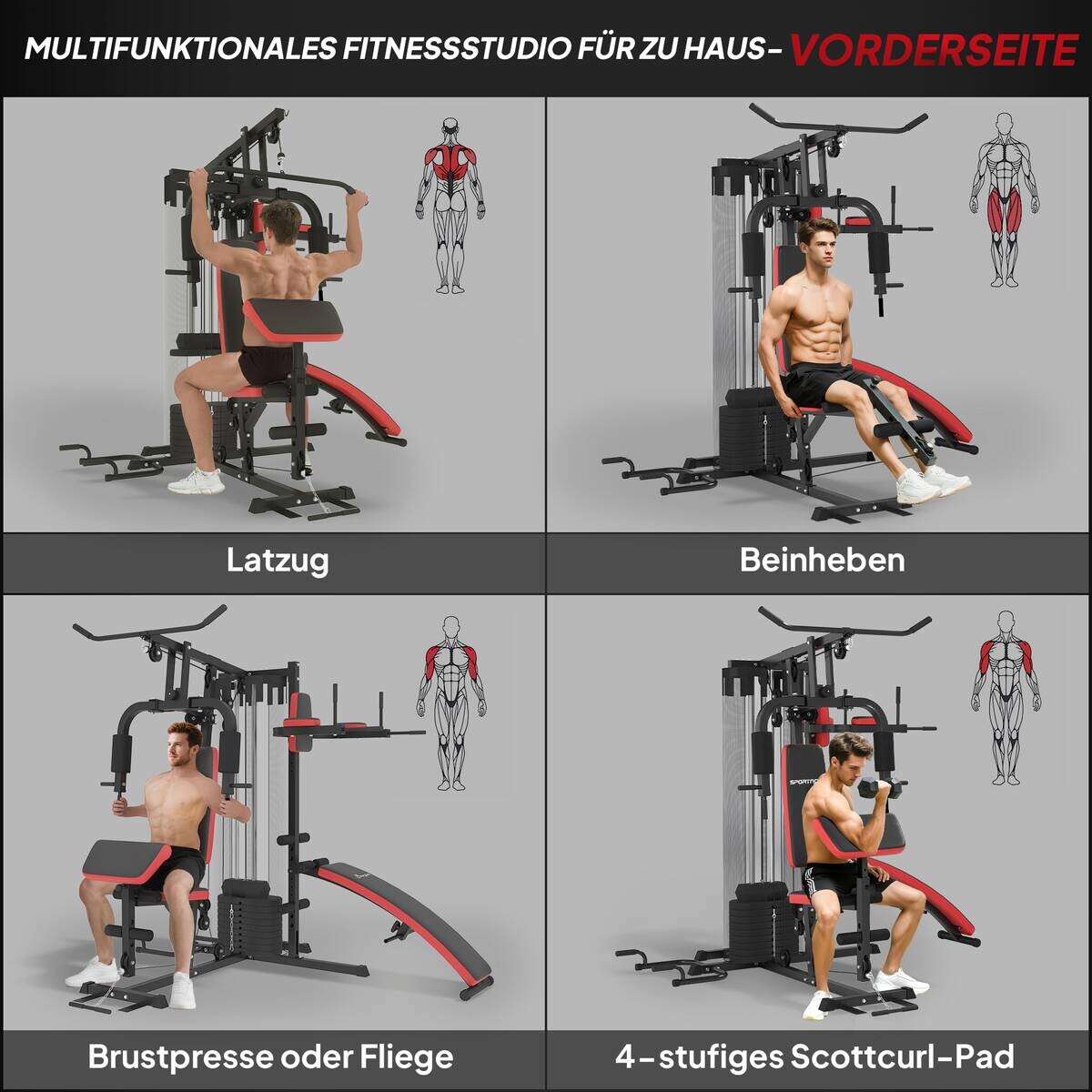 SPORTNOW Kraftstation schwarz Kunstleder B/H/L: ca. 175x200x225 cm