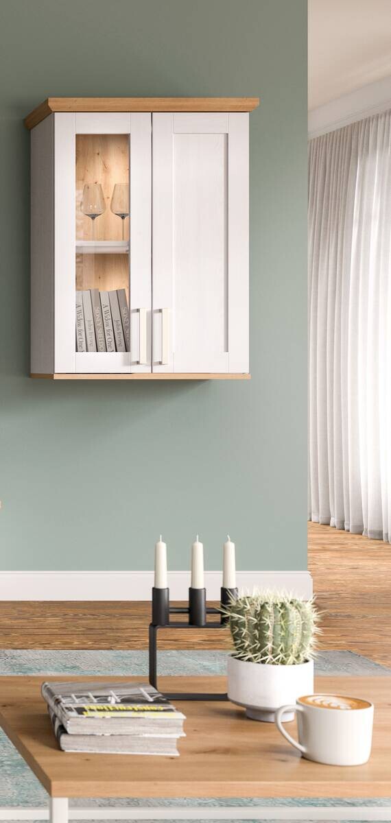 Vitrinenschrank VERONA Lärche Nachbildung Eiche Nachbildung B/H/T: ca. 64x88x37 cm