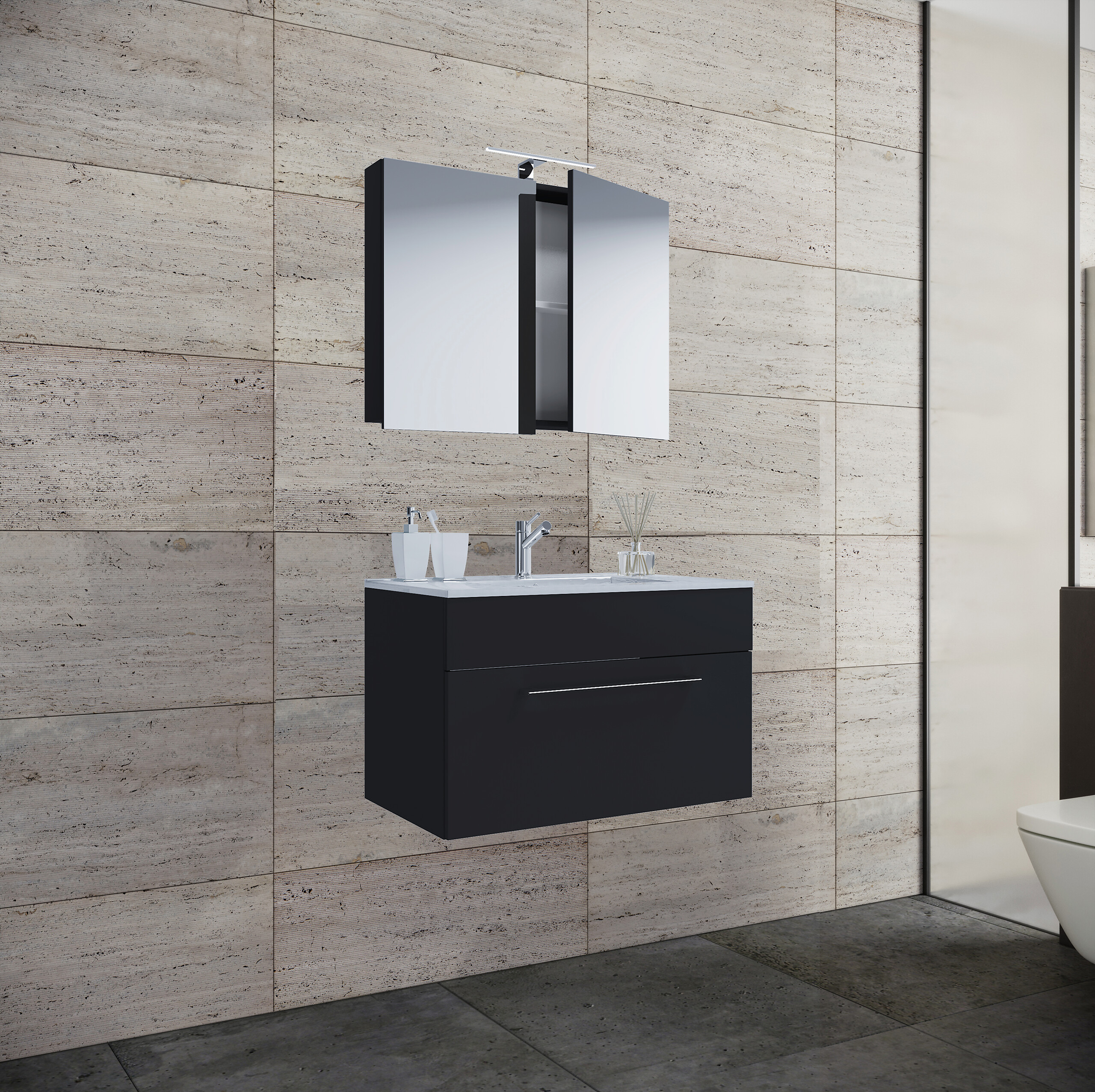 Waschplatz 3tlg-Badinos schwarz B/H/T: ca. 60x50x46 cm