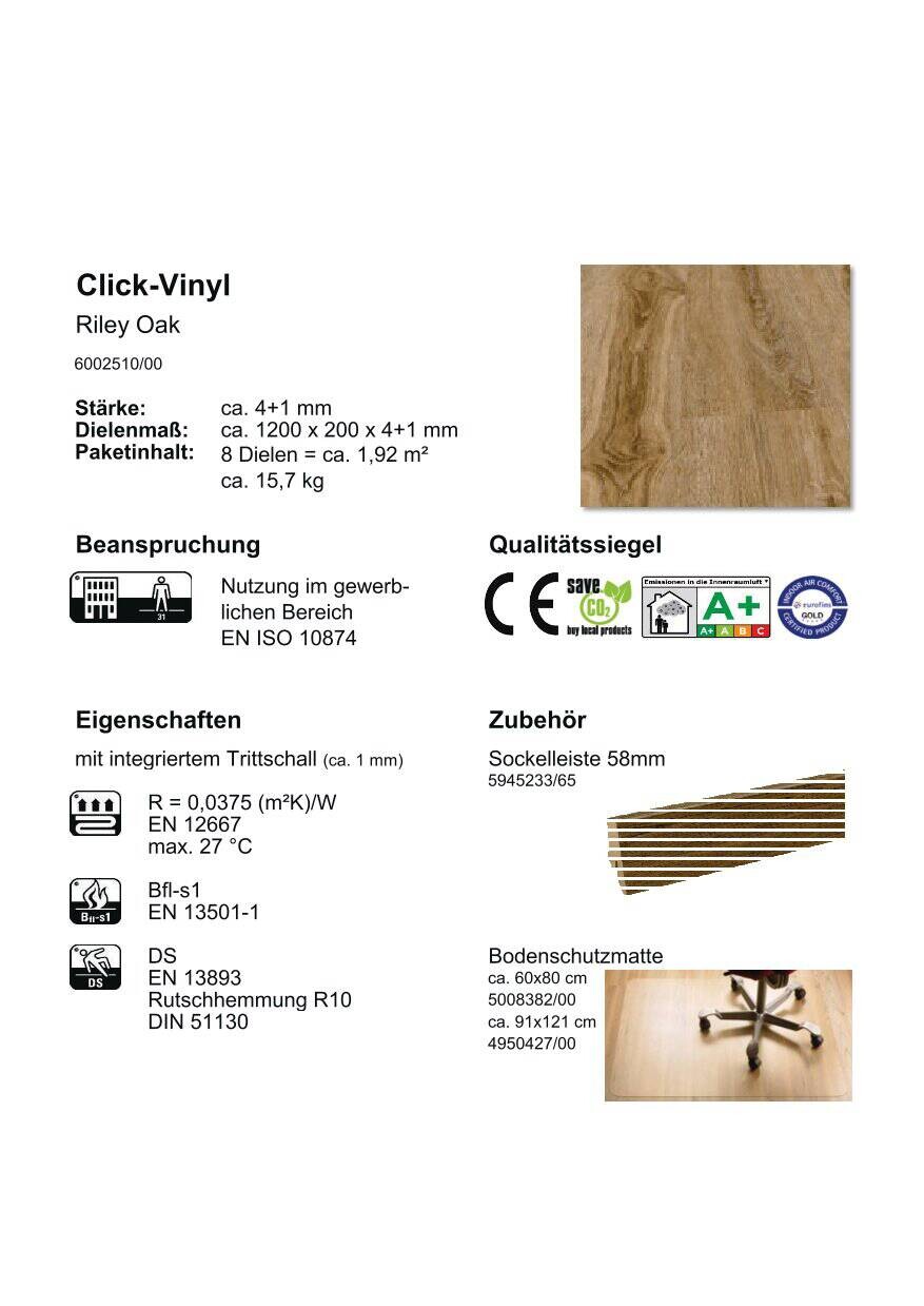 Click-Vinylboden Riley Oak ca. 1,92 m² im Paket  B/L: ca. 20x120 cm pro Paket