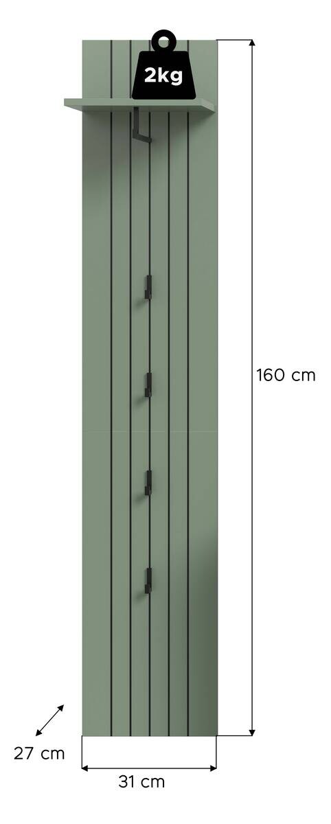 Garderobenpaneel STATION grün B/H/T: ca. 31x160x27 cm