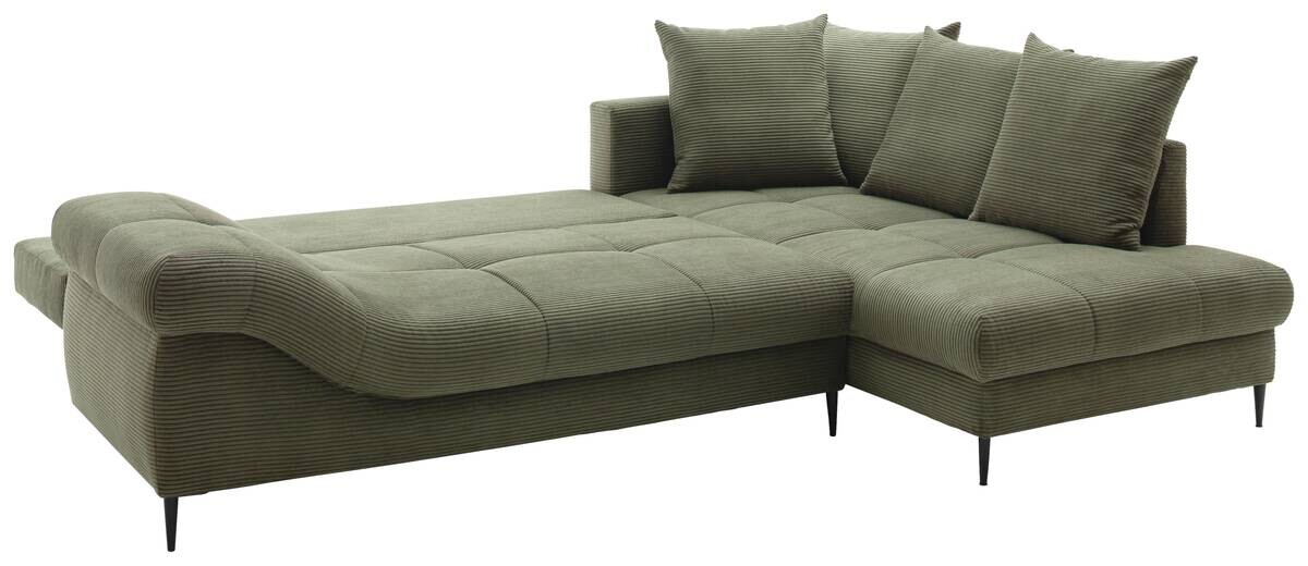 Ecksofa mit Bettfunktion und Bettkasten grün Microfaser B/H/T: ca. 299x92x205 cm