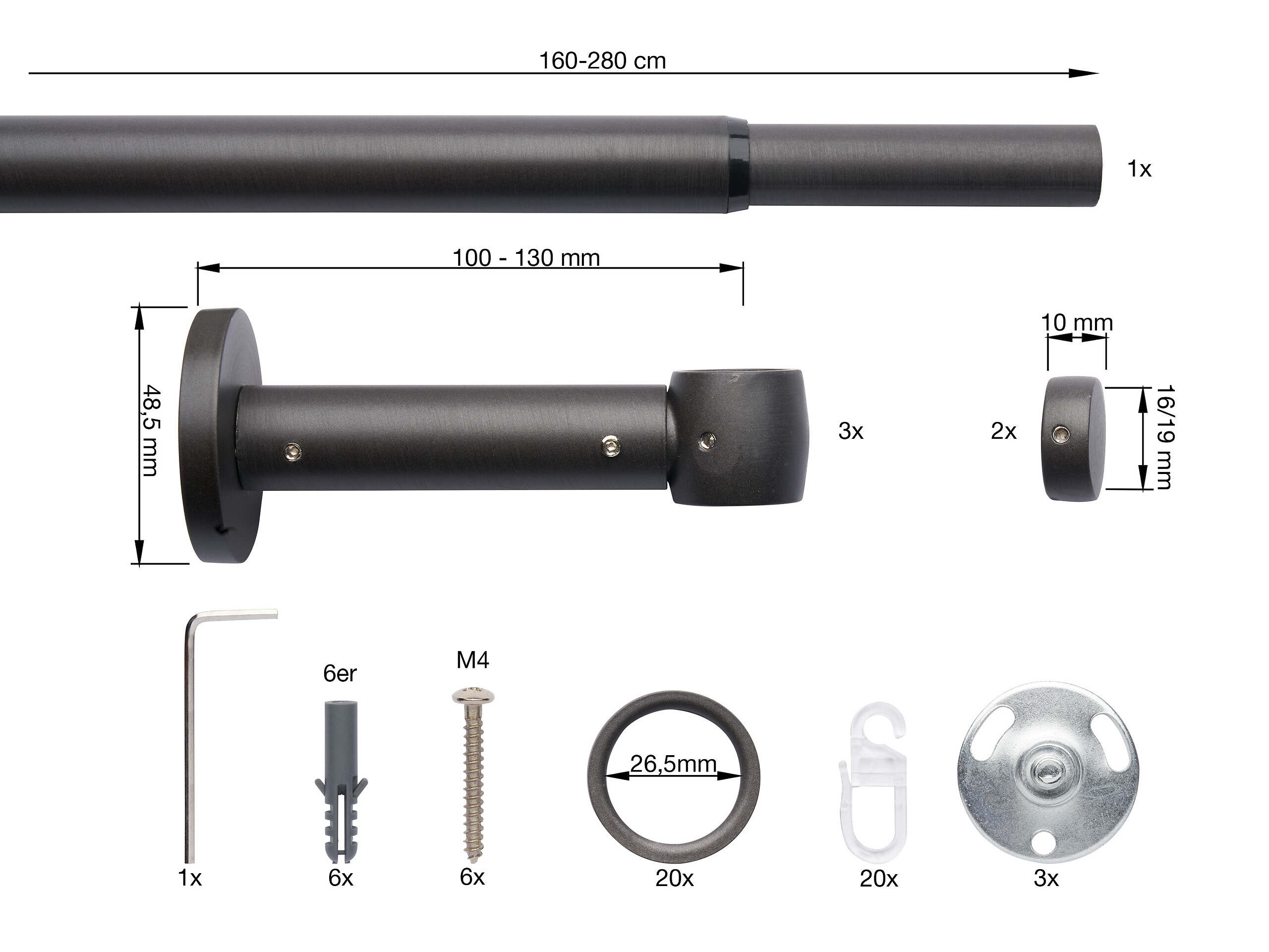 ondeco Stilgarnituren cap-noble Eisen Metall ausziehbar von ca. 160 bis 280 cm 1.0 Läufe