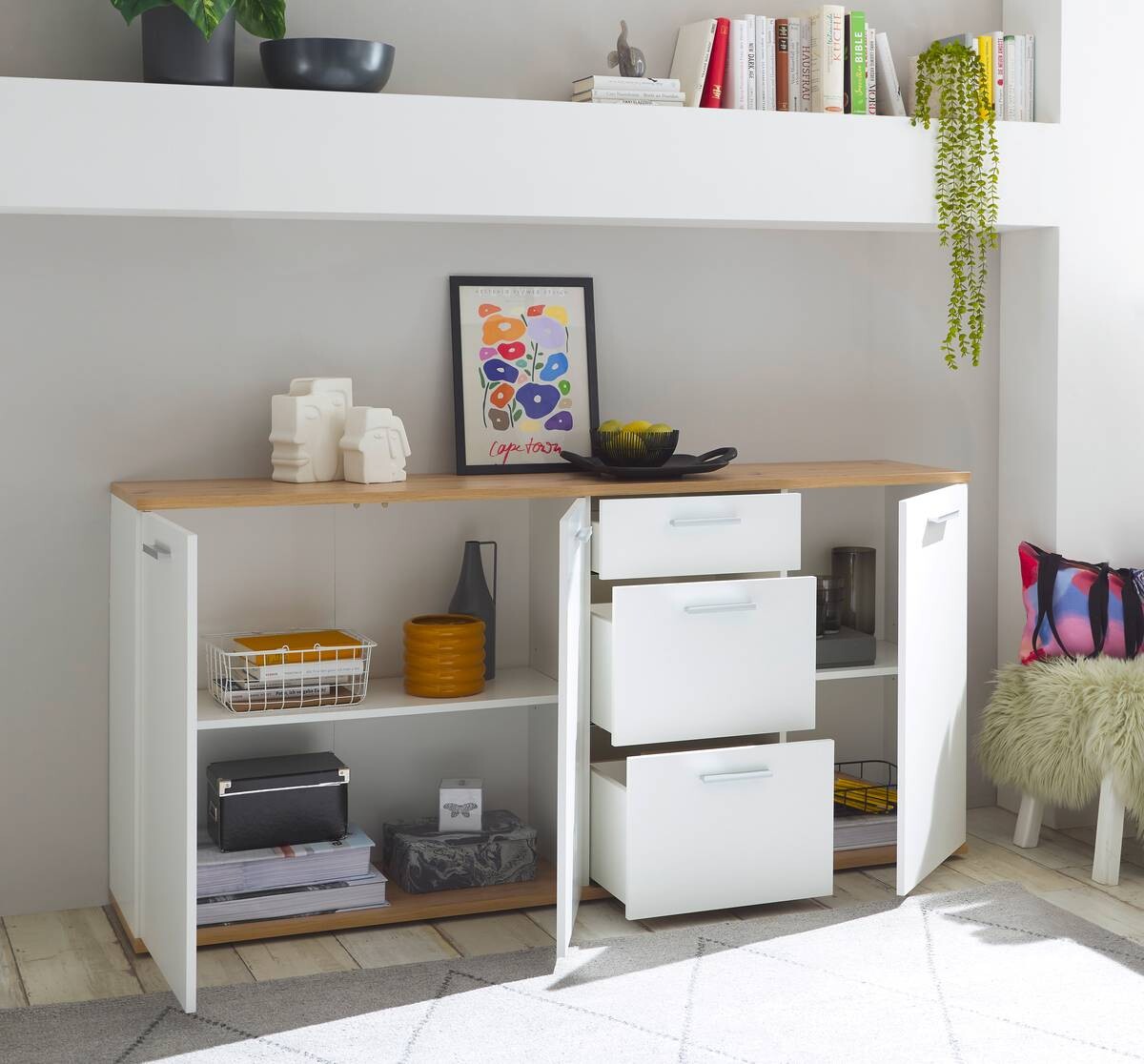 Sideboard BC 1035 weiß Eiche Artisan Nachbildung B/H/T: ca. 180x86x38 cm