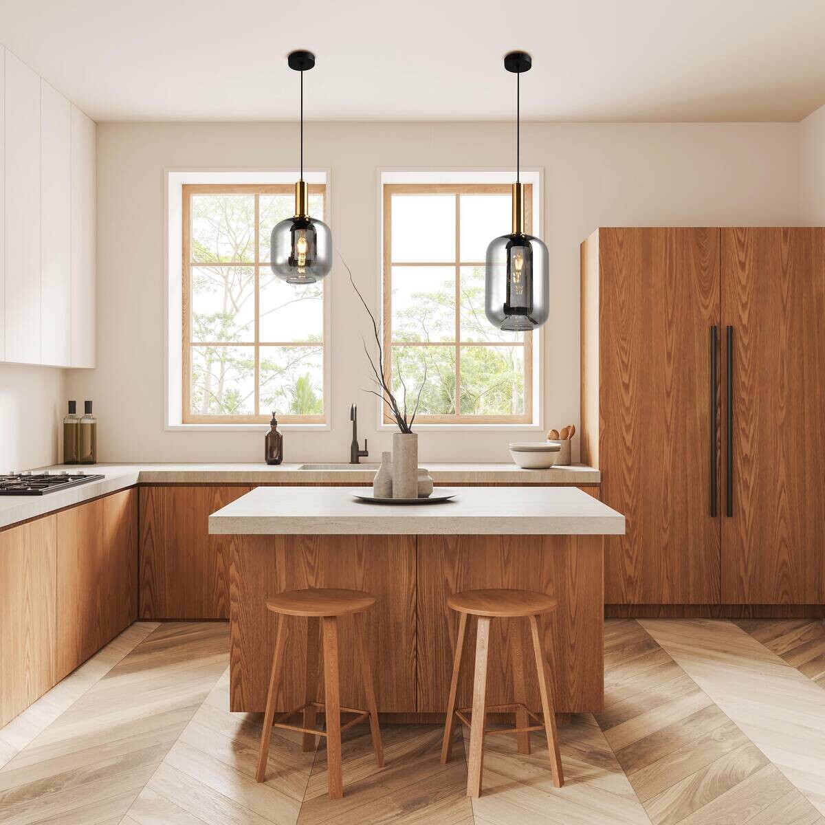 Näve Leuchten Pendelleuchte schwarz Metall Glas B/H/T/D: ca. 22x150x22x22 cm E27 1 Brennstellen