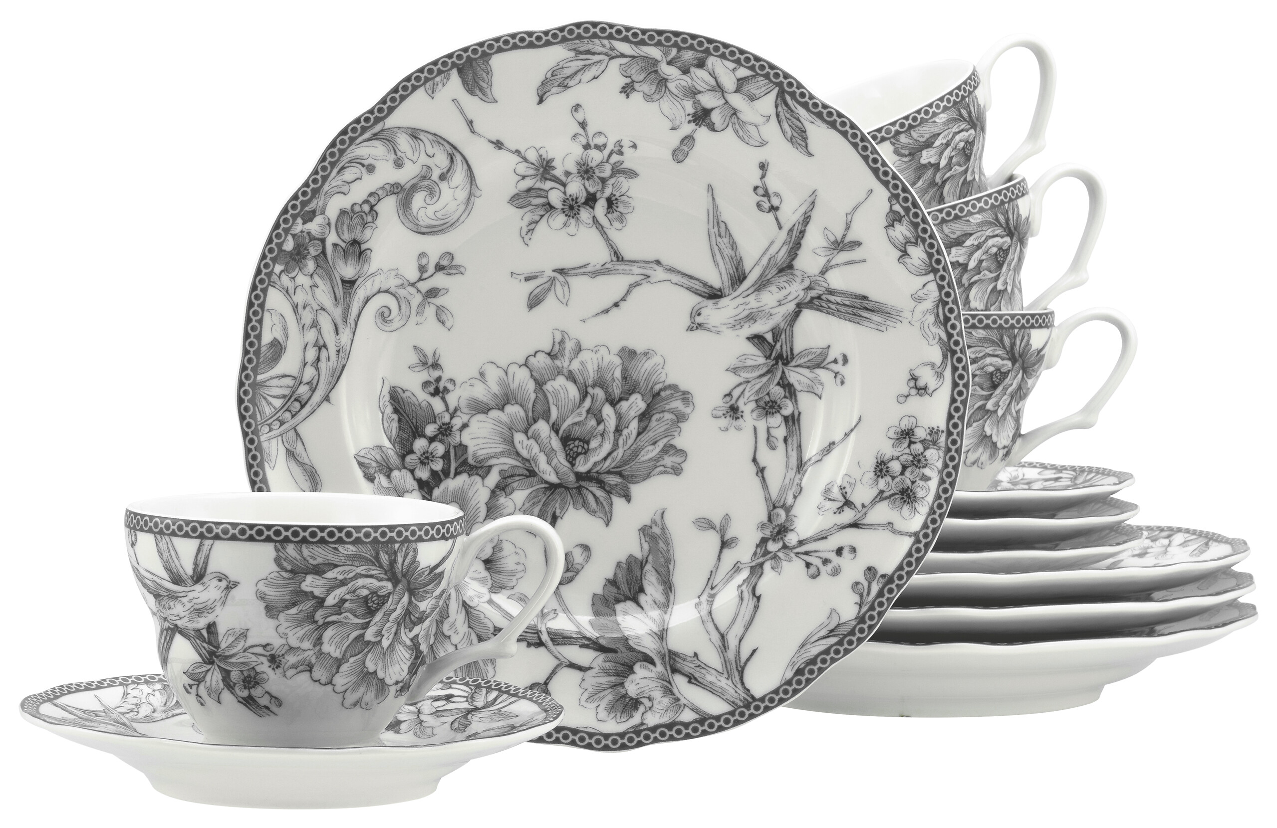 CreaTable Kaffeeservice Adelaide Grau grau Porzellan 12 tlg.