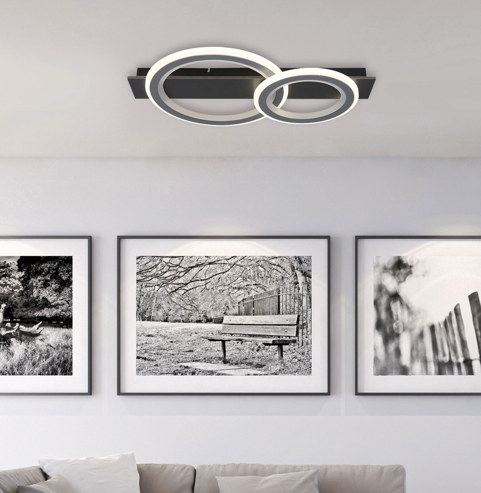 GLOBO LED-Deckenleuchte grau mattschwarz Opal Kunststoff Acryl Metall B/H/L: ca. 37x8x63 cm 1 Brennstellen