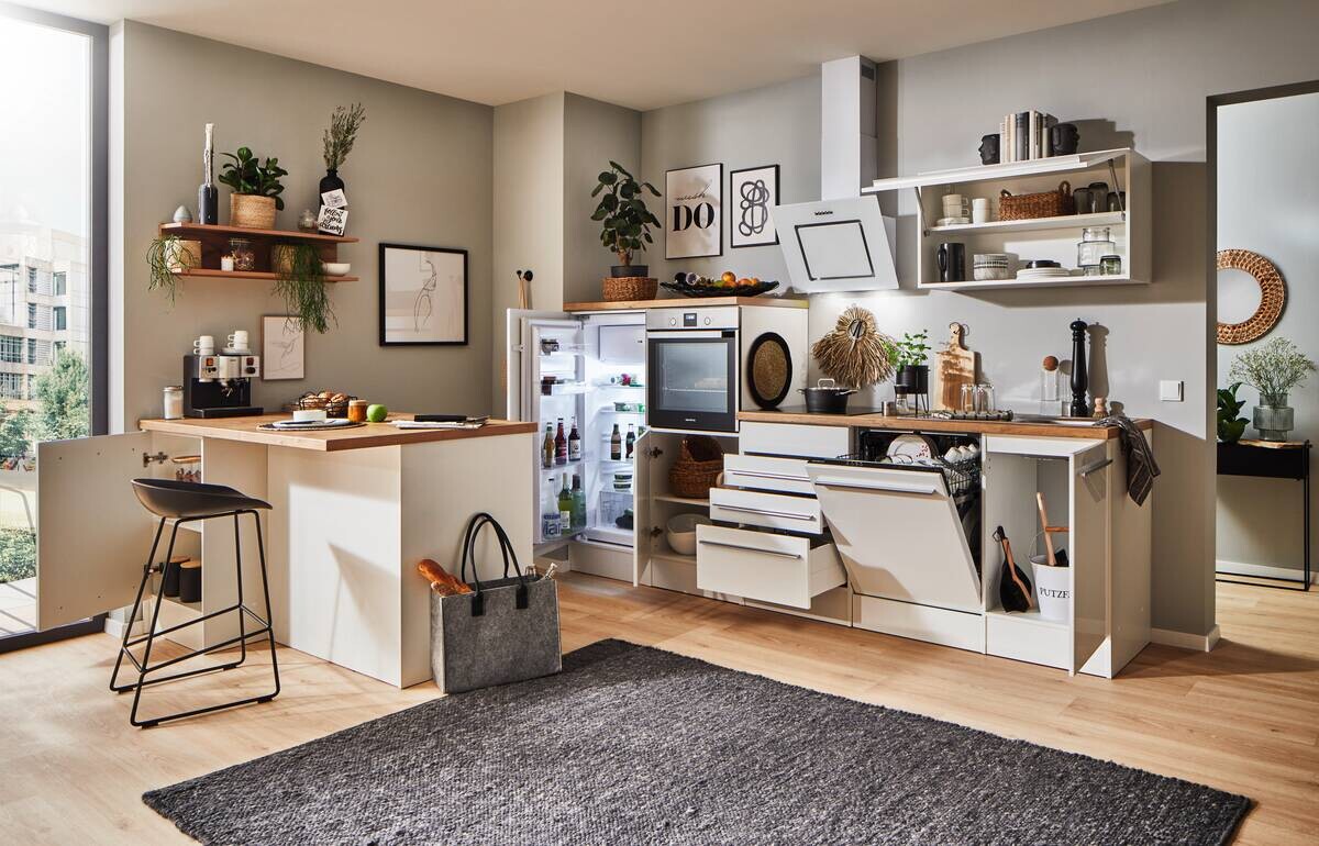 Respekta Inselküche Gabriel weiß Hochglanz B/H/T: ca. 290x200x60 cm