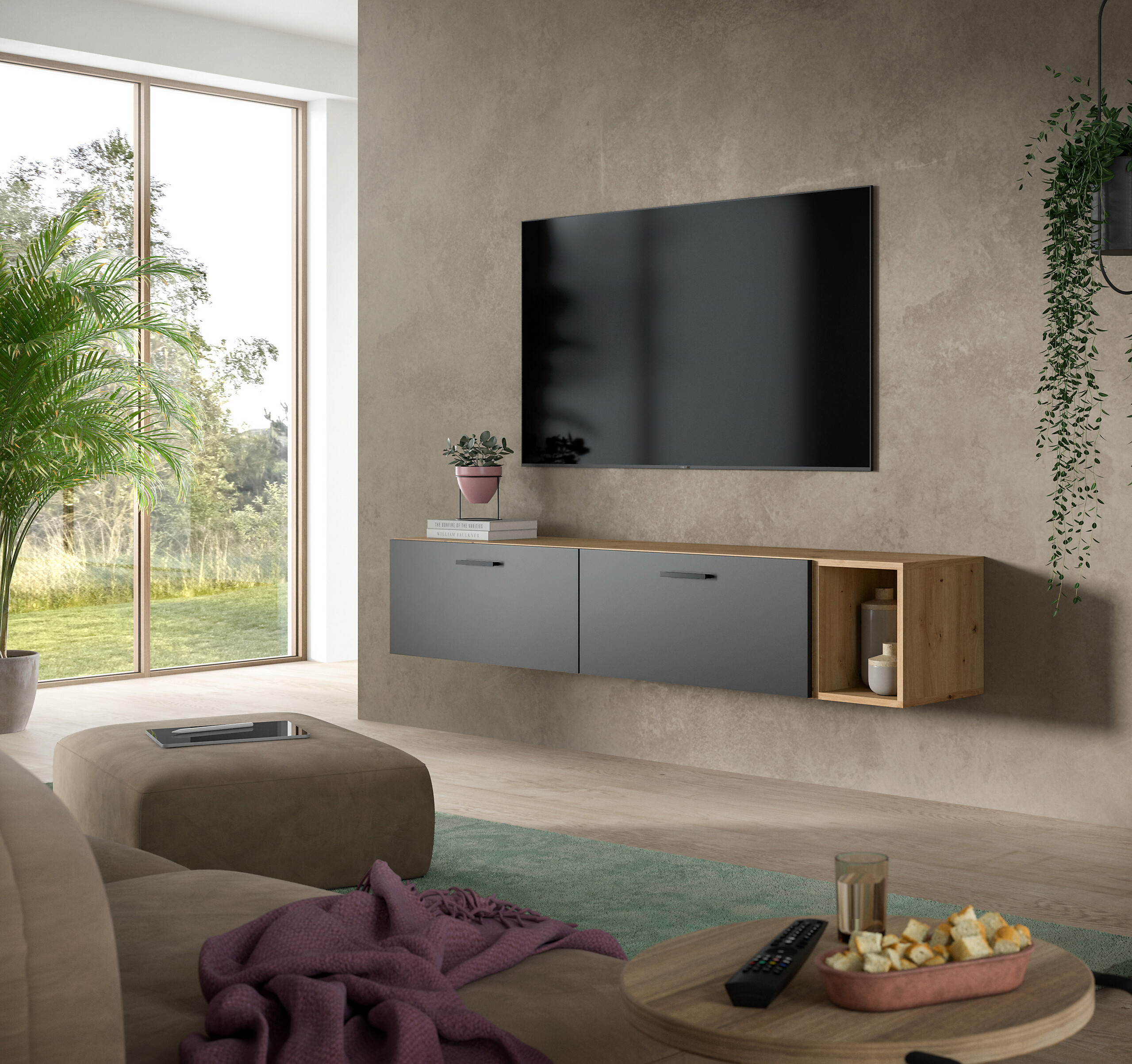 Wohnwand-Set TheOne Eiche Artisan Nachbildung anthrazit B/H/T: ca. 75x32x34 cm Wohnwand-Set TheOne Eiche Artisan Nachbildung anthrazit B/H/T: ca. 75x32x34 cm