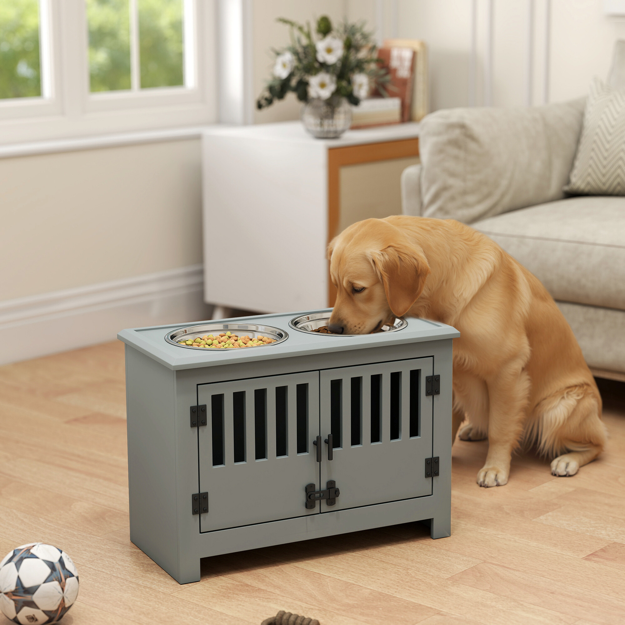 PawHut Futterstation grau Stahl B/H/L: ca. 30x43x60 cm