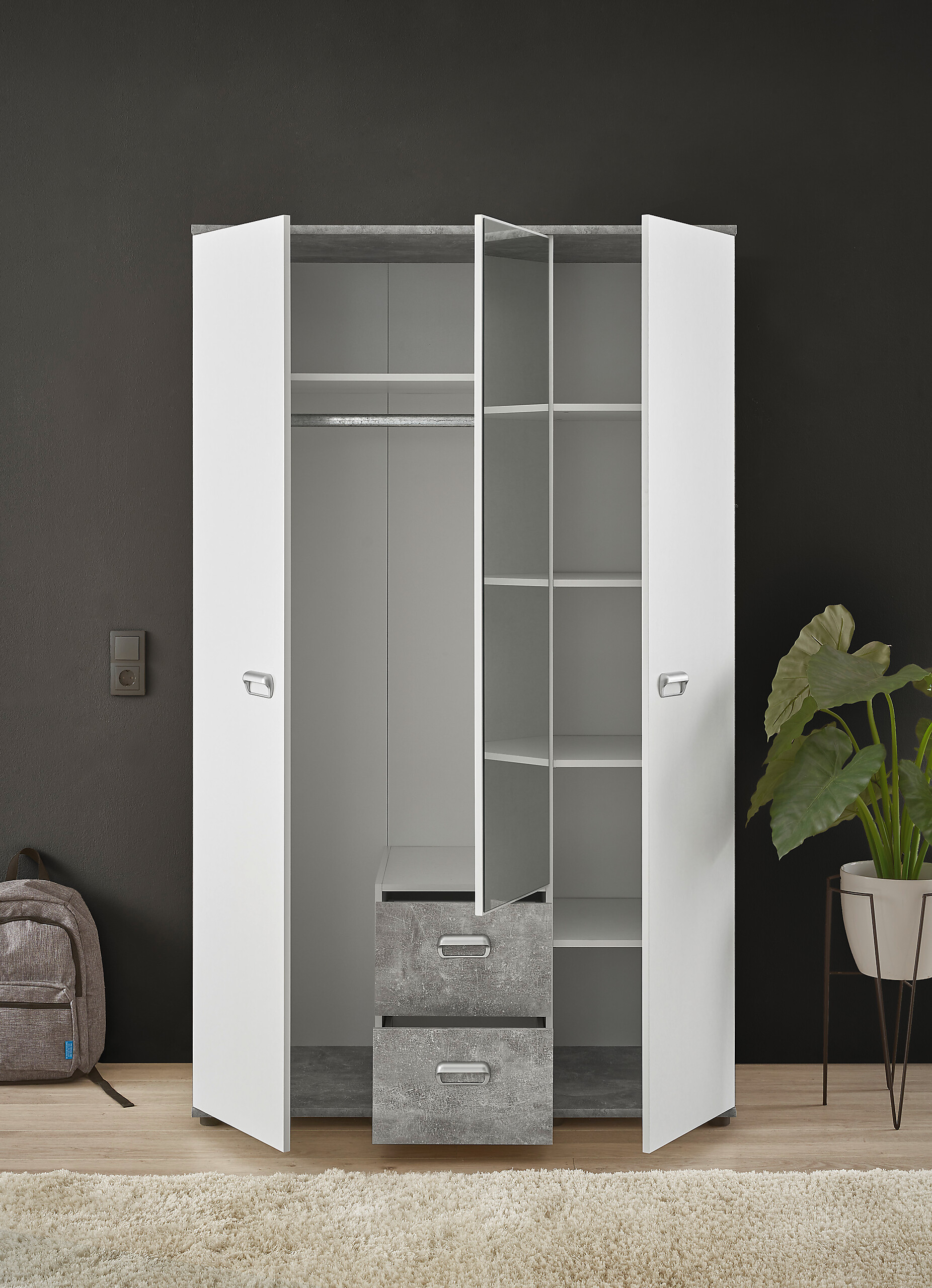 Kleiderschrank Matino Beton B/H/T: ca. 115x191x53 cm